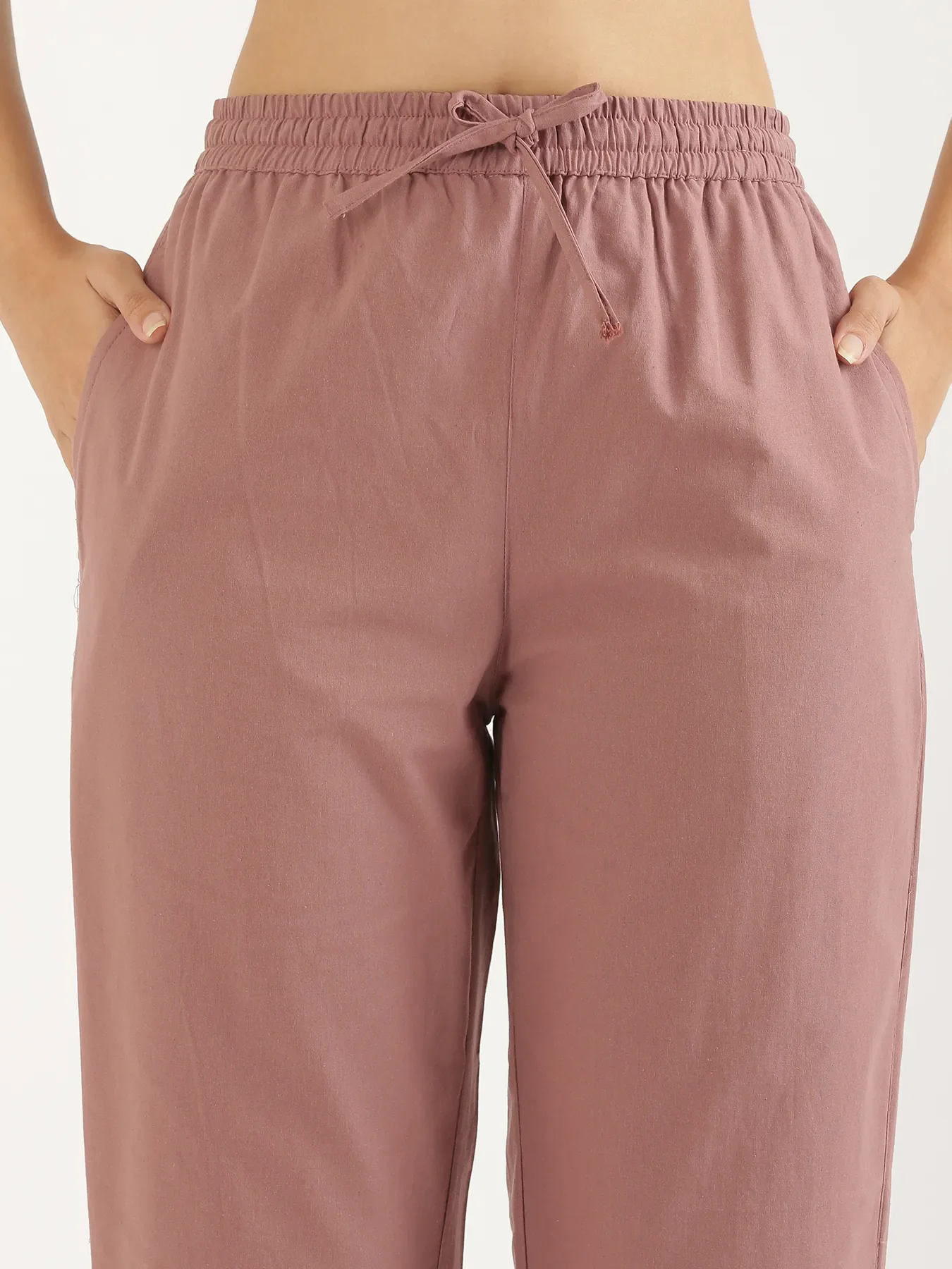 Women Rose Taupe Cotton Straight Pant - Image 5