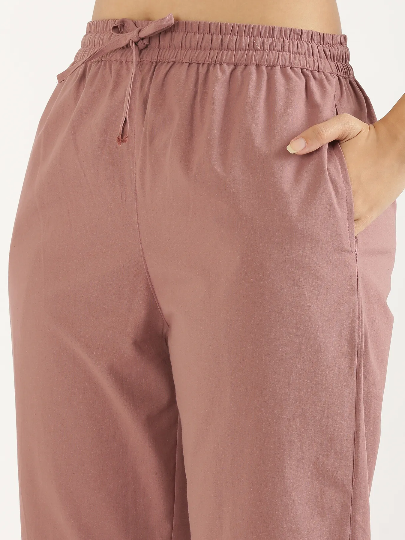 Women Rose Taupe Cotton Straight Pant - Image 6