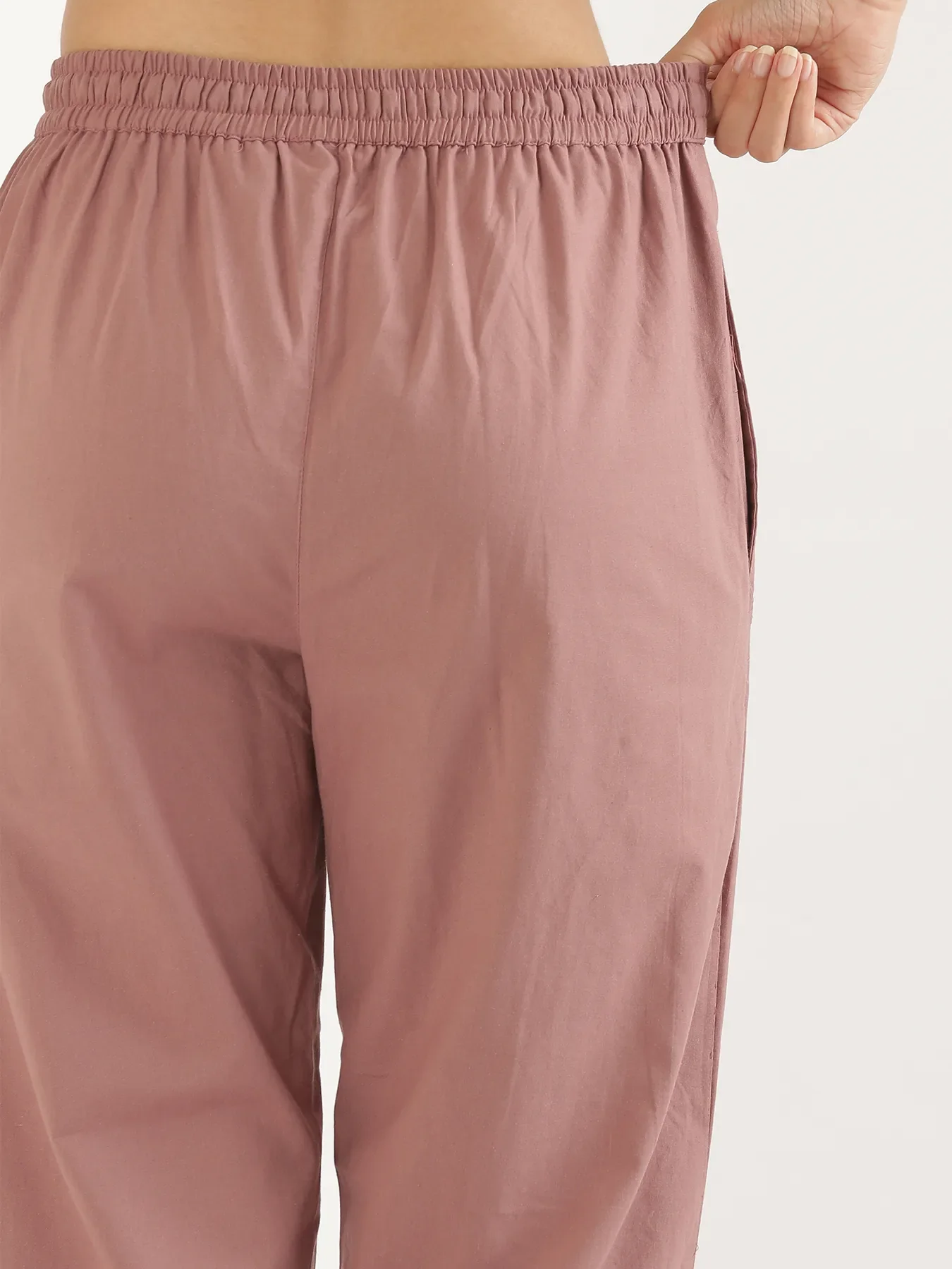 Women Rose Taupe Cotton Straight Pant - Image 7