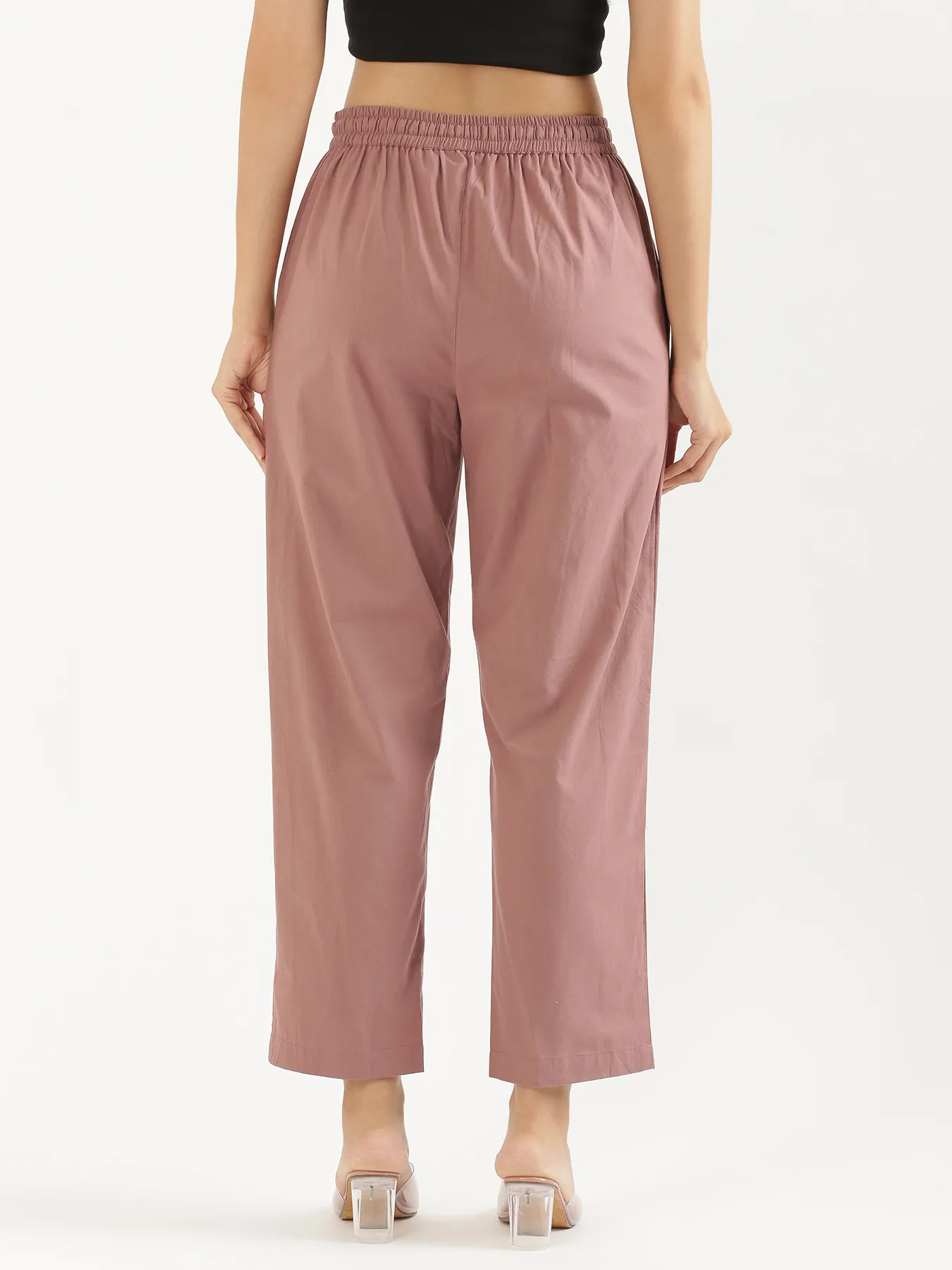 Women Rose Taupe Cotton Straight Pant - Image 8