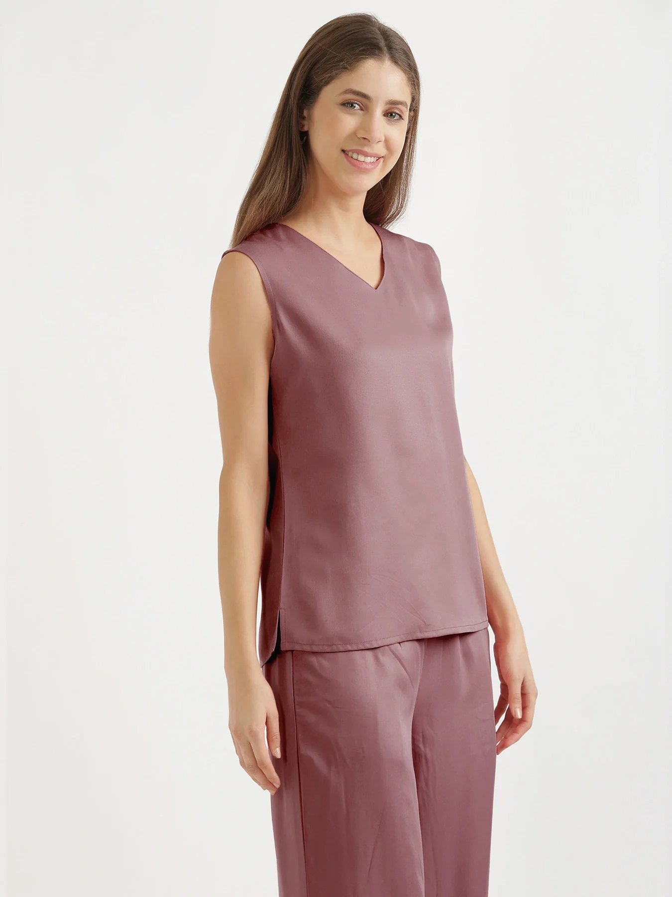 Women Rose Taupe V-Neck Sleeveless Top - Image 10