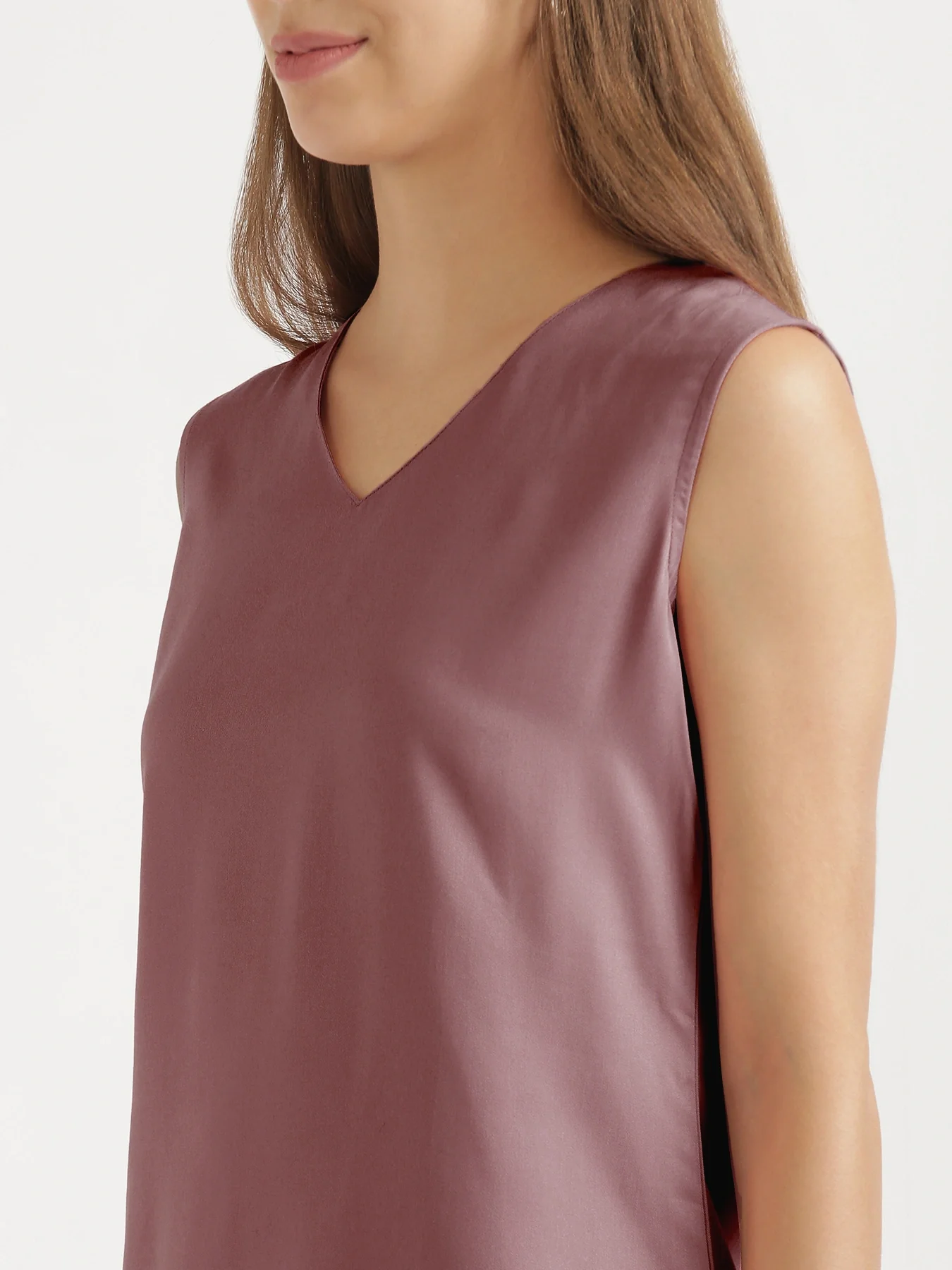 Women Rose Taupe V-Neck Sleeveless Top - Image 6