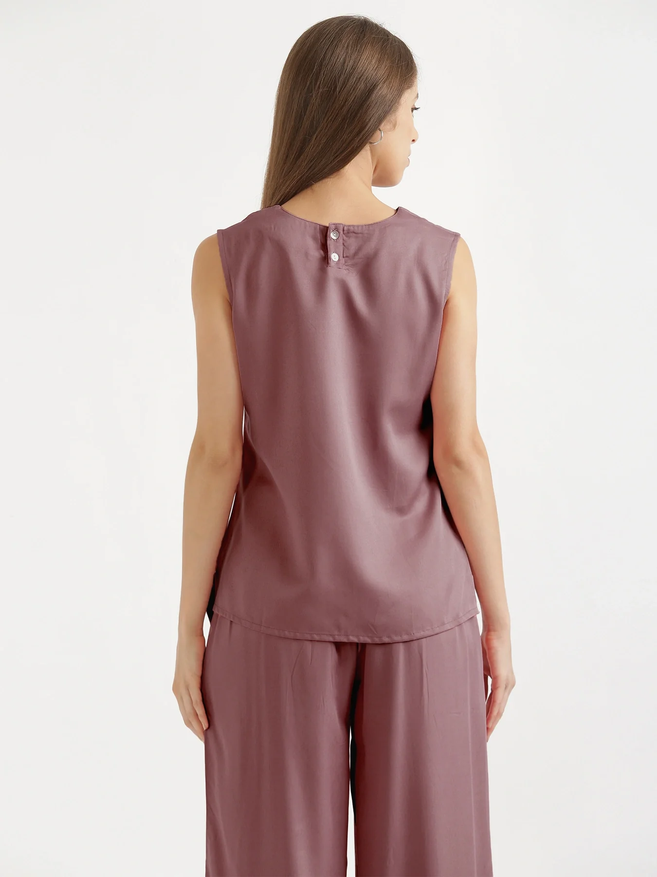 Women Rose Taupe V-Neck Sleeveless Top - Image 8