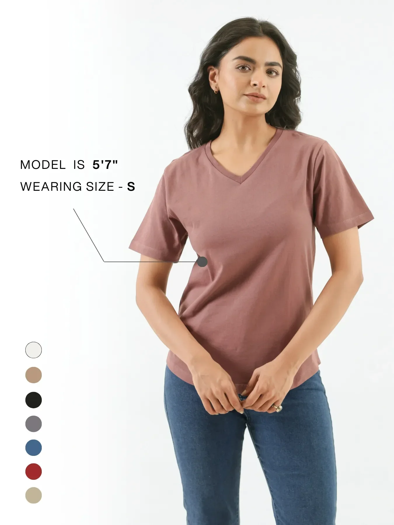 Women Rose Taupe V-neck T-shirt - Image 12