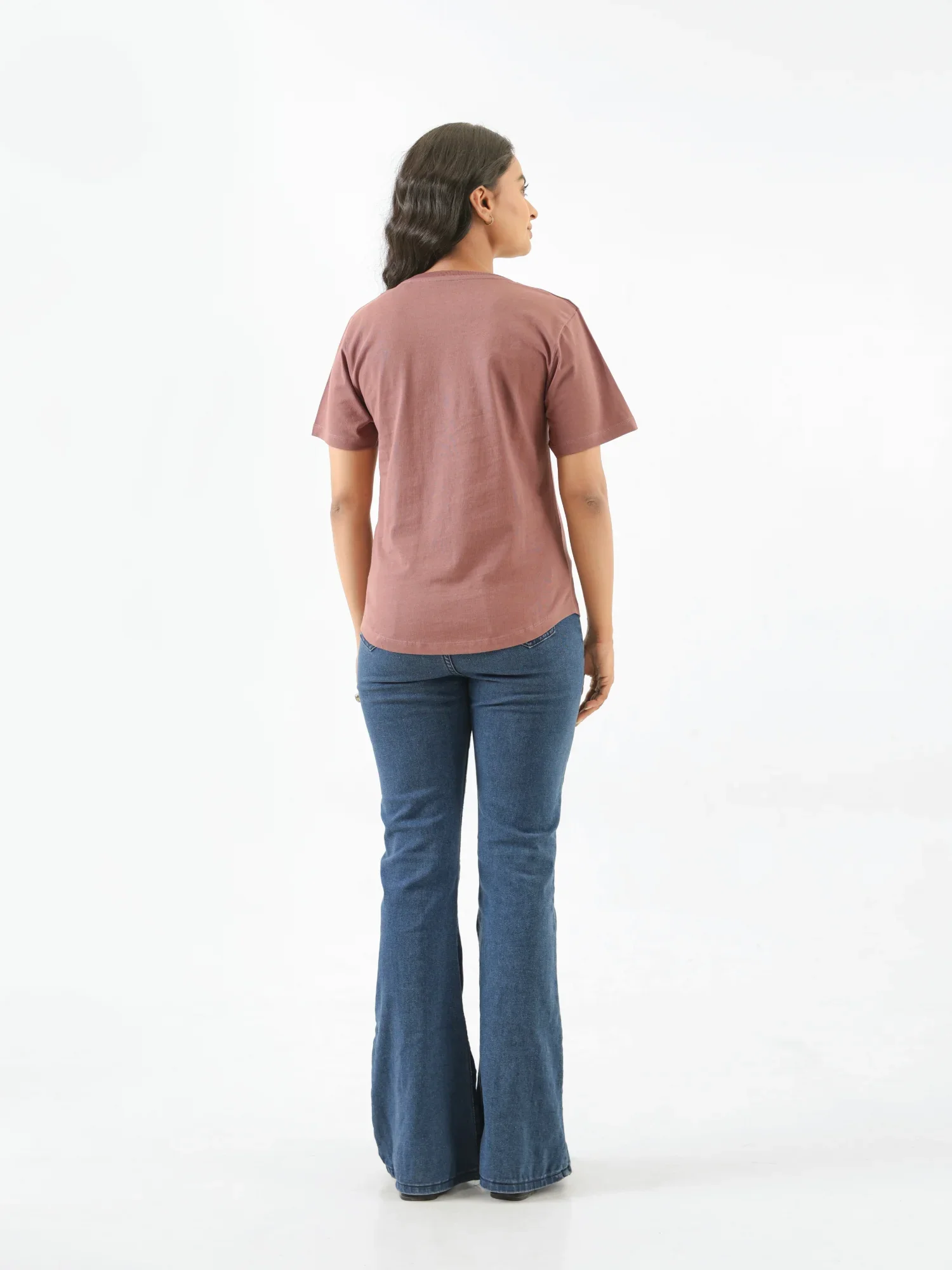 Women Rose Taupe V-neck T-shirt - Image 6