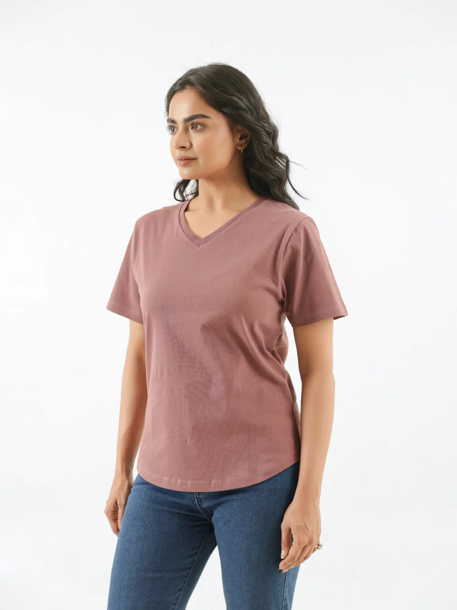 Women Rose Taupe V-neck T-shirt - Image 8