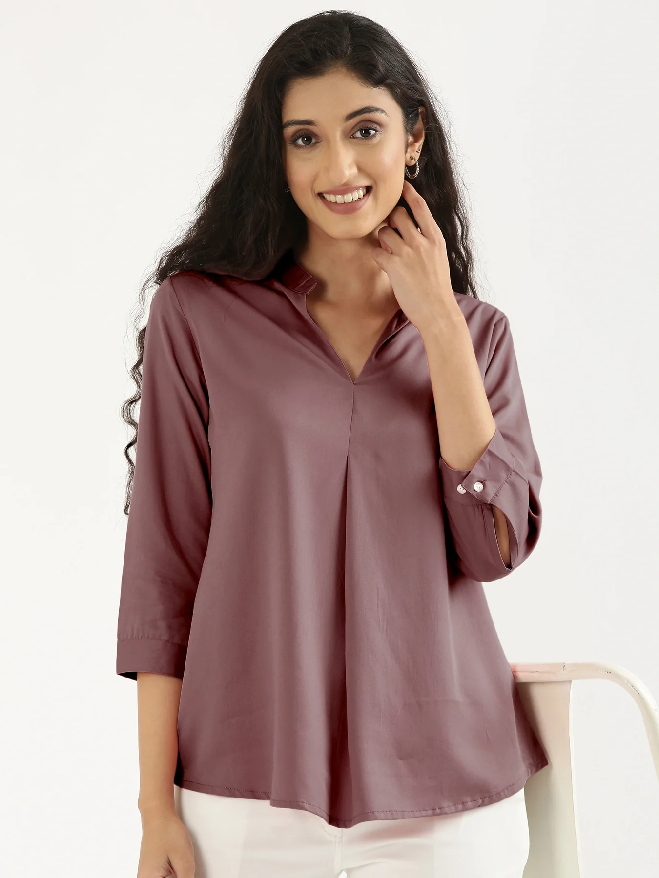 Women Rose Taupe Viscose Pleated Top - Image 2