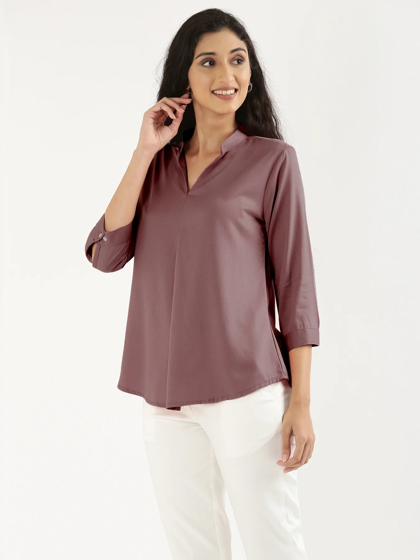 Women Rose Taupe Viscose Pleated Top - Image 4