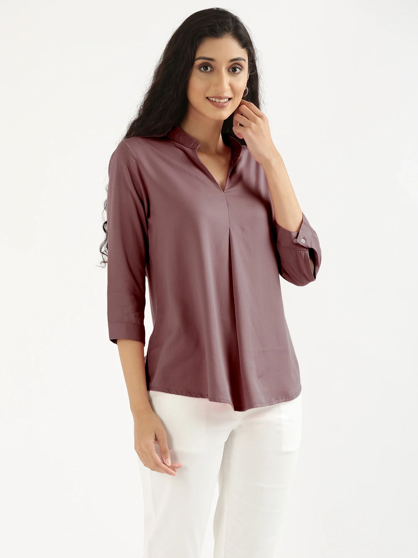 Women Rose Taupe Viscose Pleated Top - Image 9
