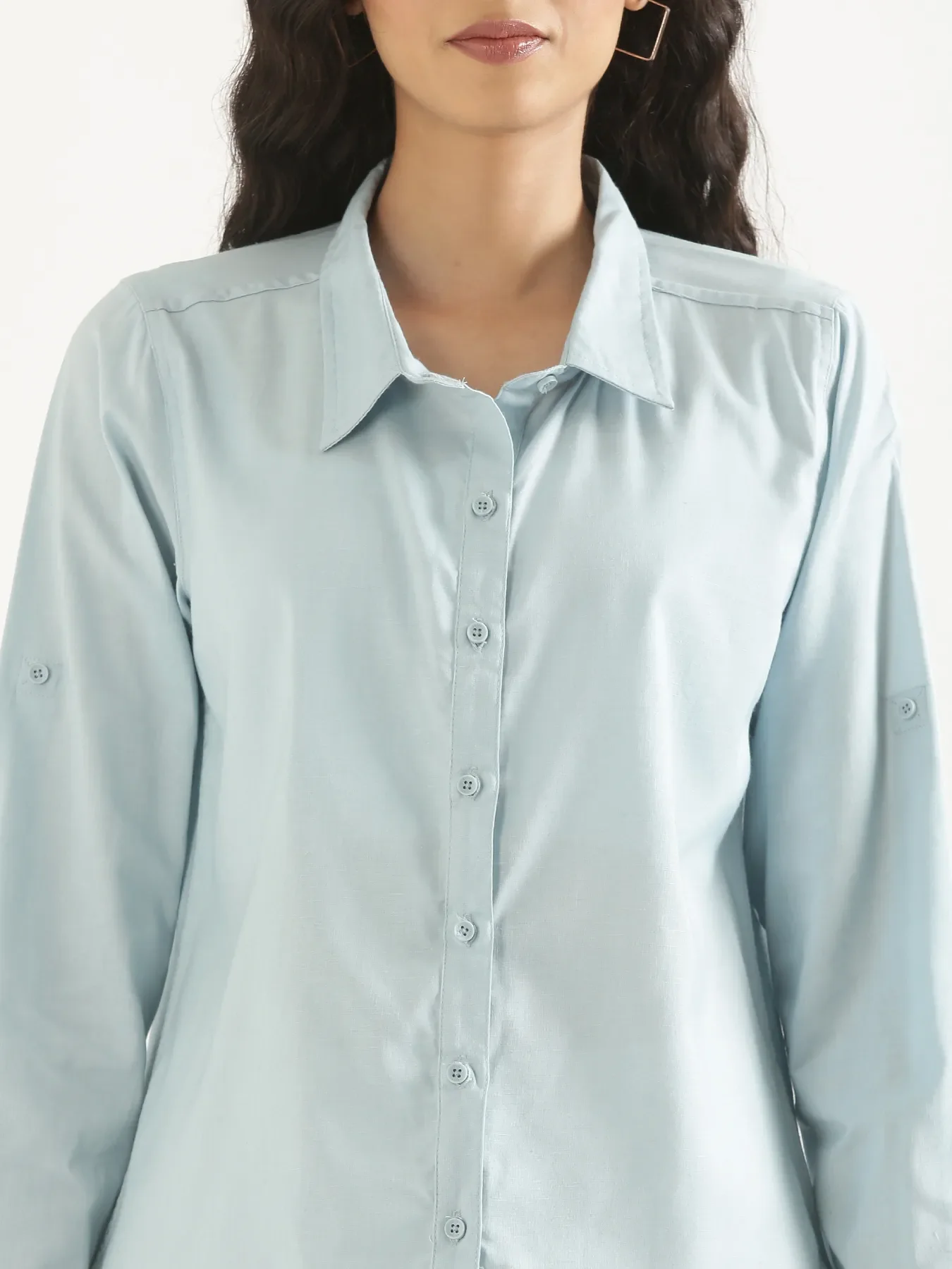 Women Sky Blue Airy-Linen Shirt - Image 10