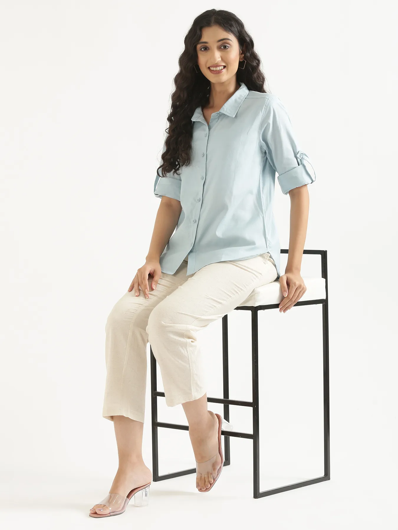 Women Sky Blue Airy-Linen Shirt - Image 14
