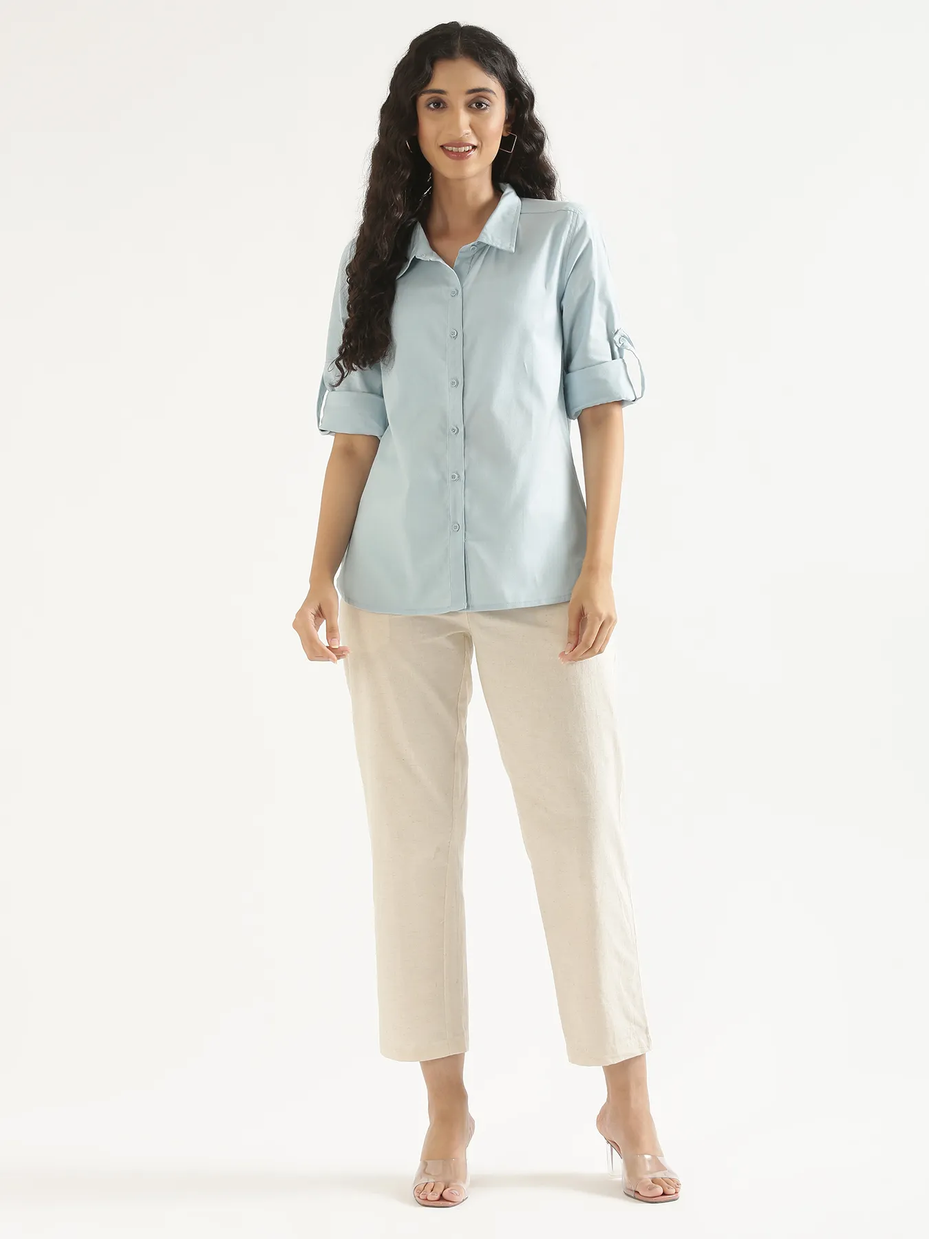 Women Sky Blue Airy-Linen Shirt - Image 15