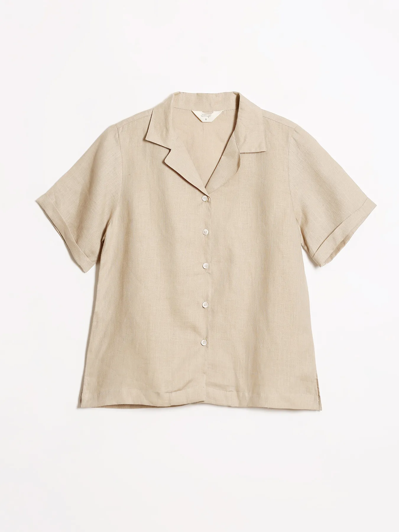 Women Taupe Pure Linen Notch Collar Shirt - Image 12