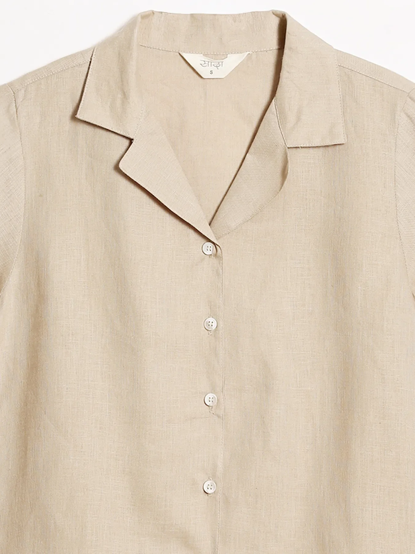 Women Taupe Pure Linen Notch Collar Shirt - Image 13
