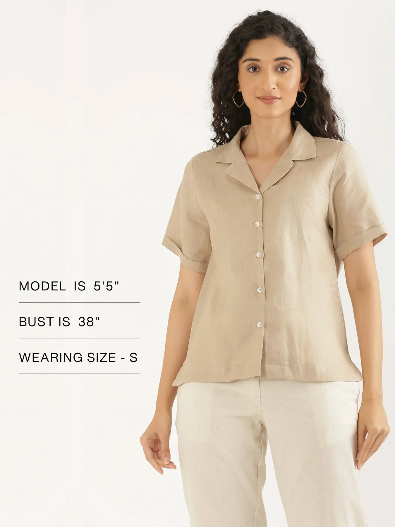 Women Taupe Pure Linen Notch Collar Shirt - Image 14