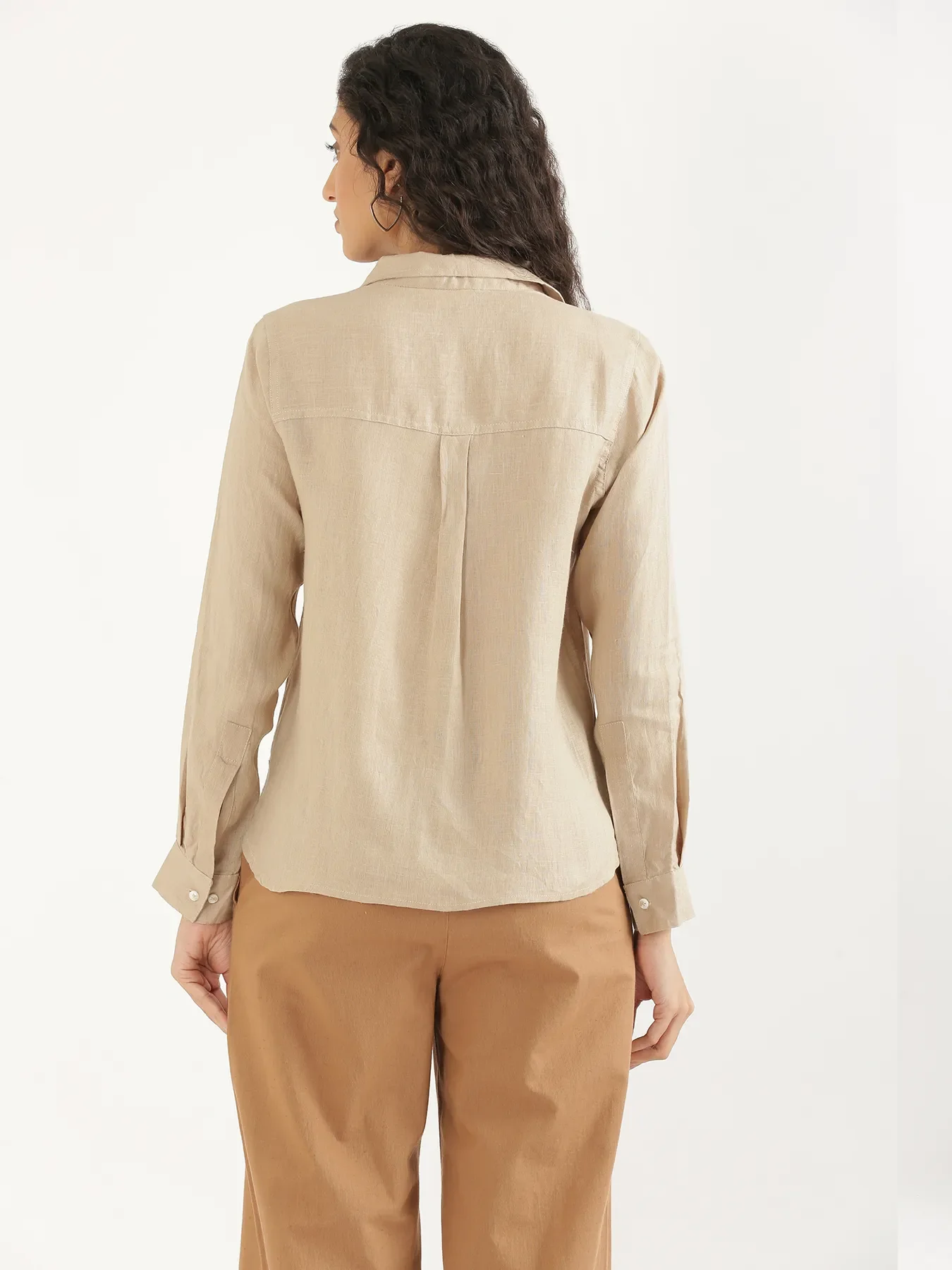 Women Taupe Pure Linen Shirt - Image 10