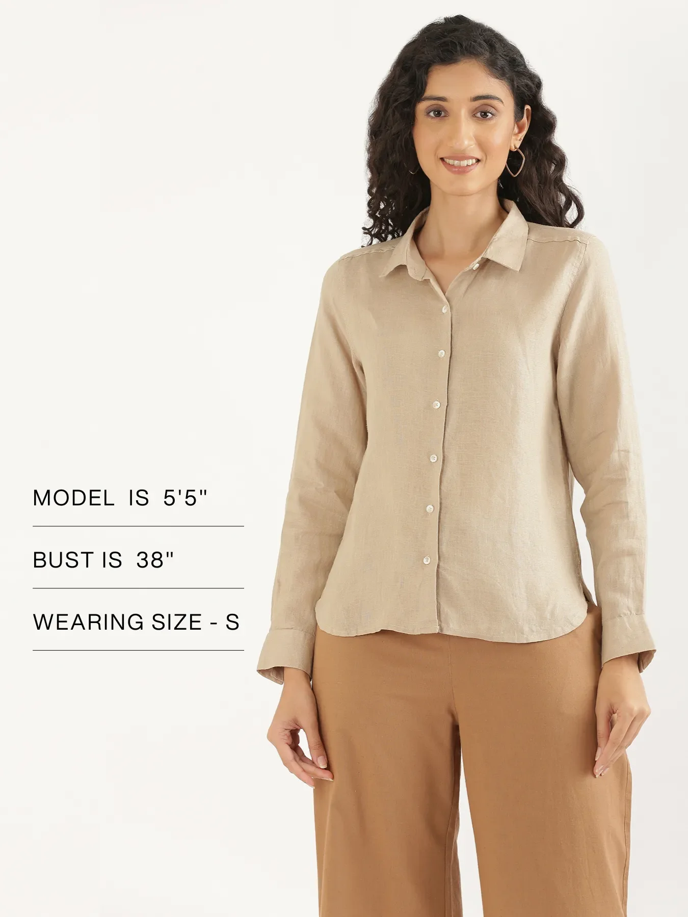 Women Taupe Pure Linen Shirt - Image 17
