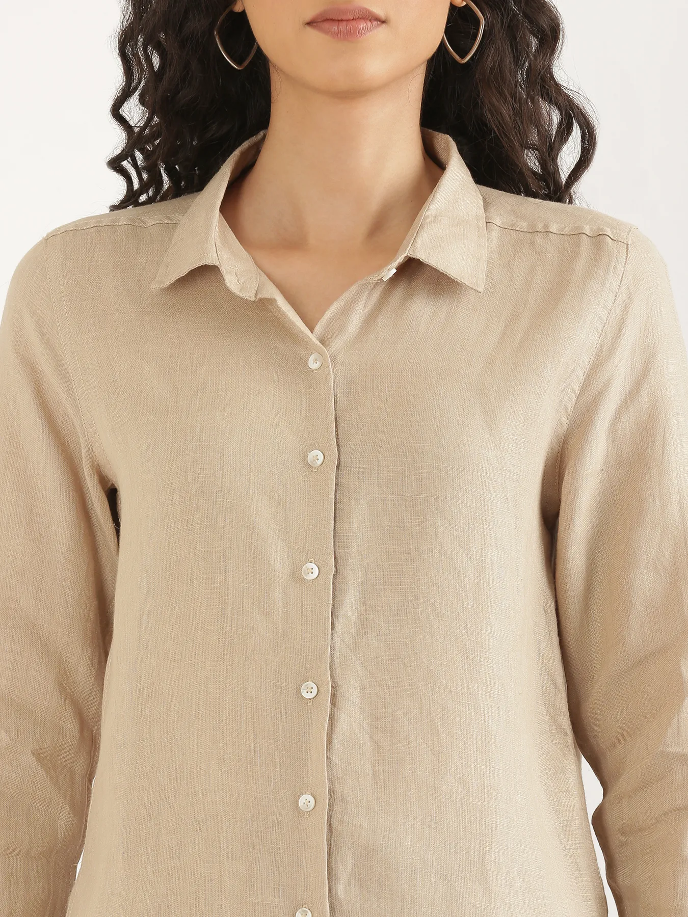 Women Taupe Pure Linen Shirt - Image 4