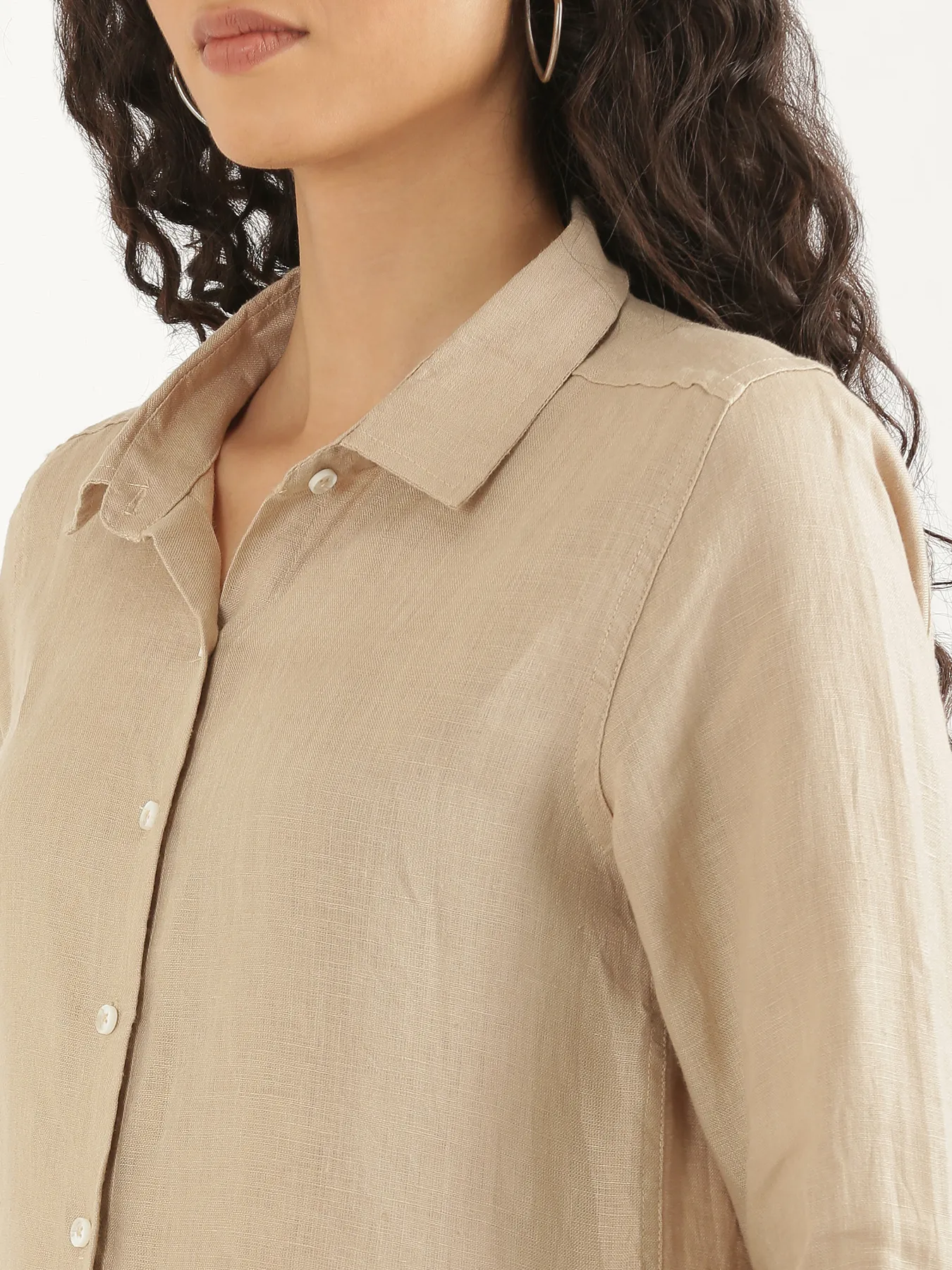 Women Taupe Pure Linen Shirt - Image 5