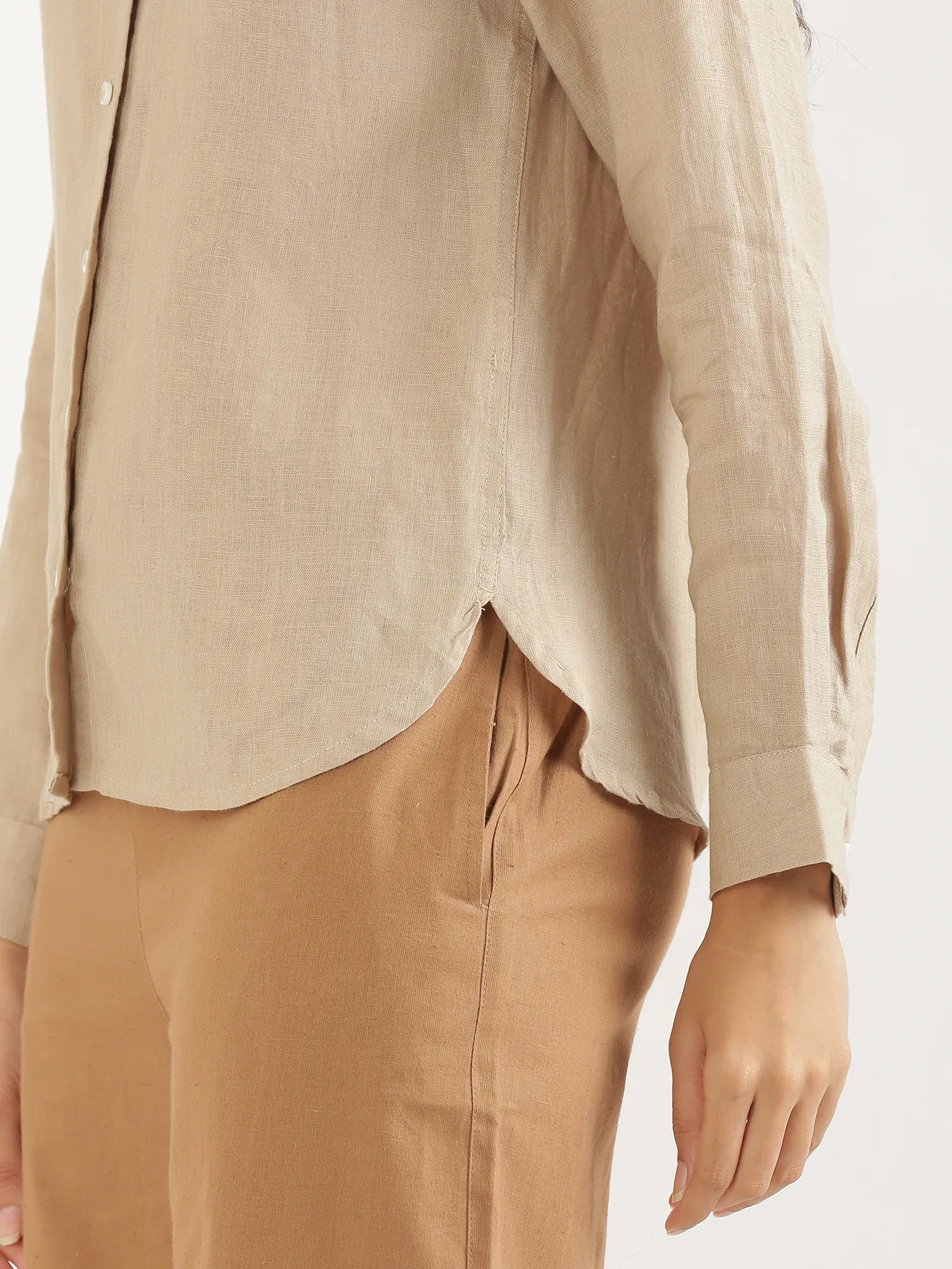 Women Taupe Pure Linen Shirt - Image 7