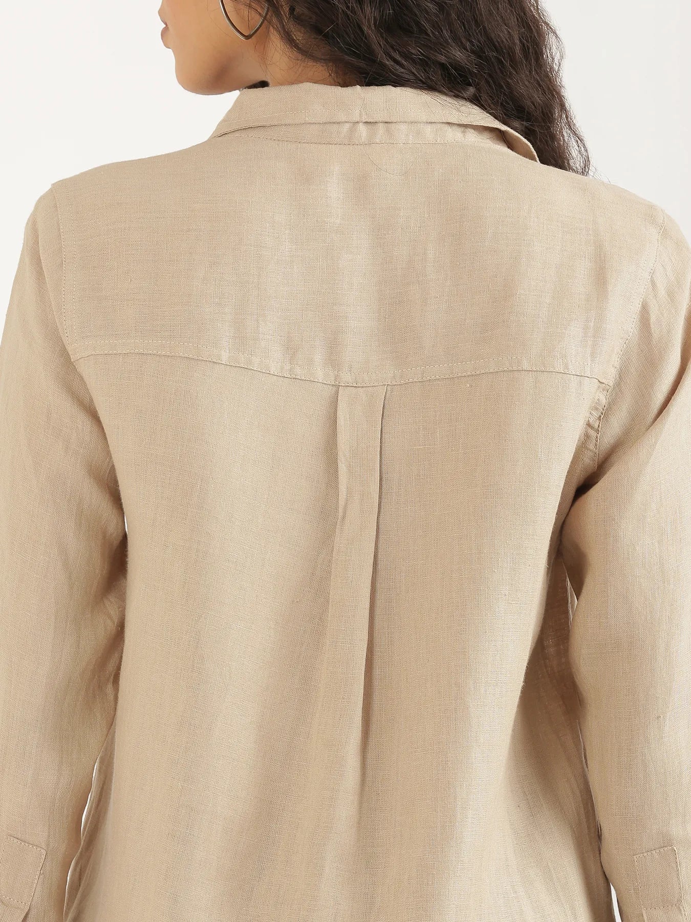 Women Taupe Pure Linen Shirt - Image 8
