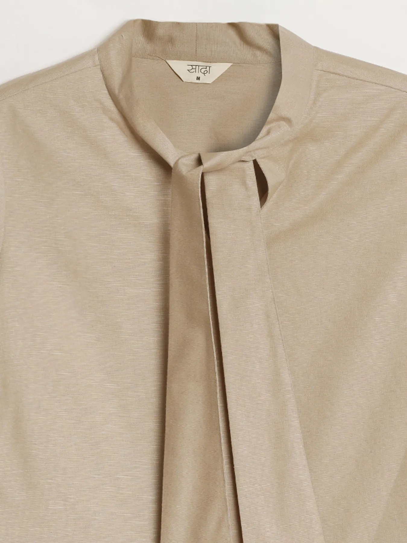 Women Taupe Linen Blend Knot Blouse - Image 12