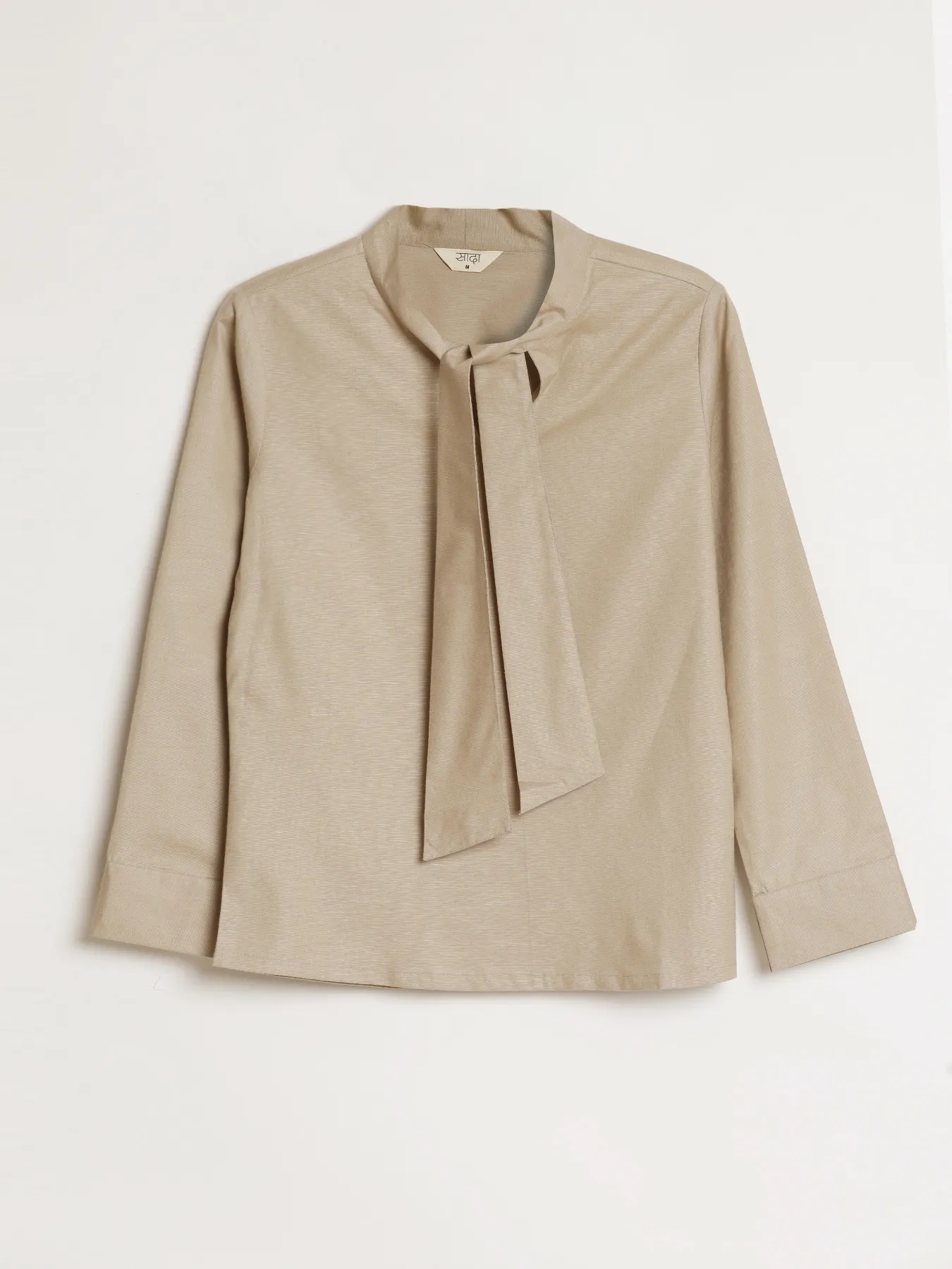 Women Taupe Linen Blend Knot Blouse - Image 13
