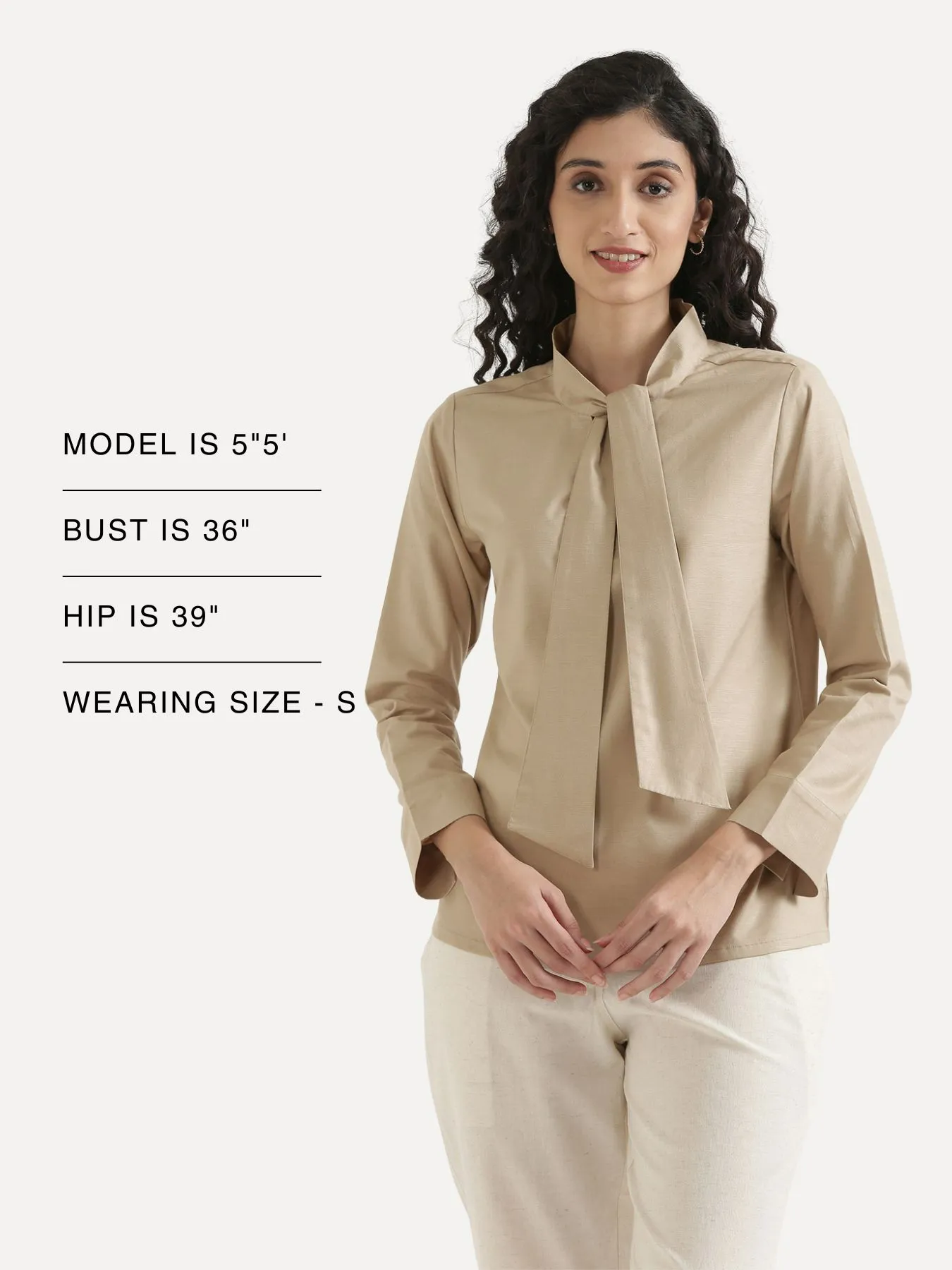 Women Taupe Linen Blend Knot Blouse - Image 14
