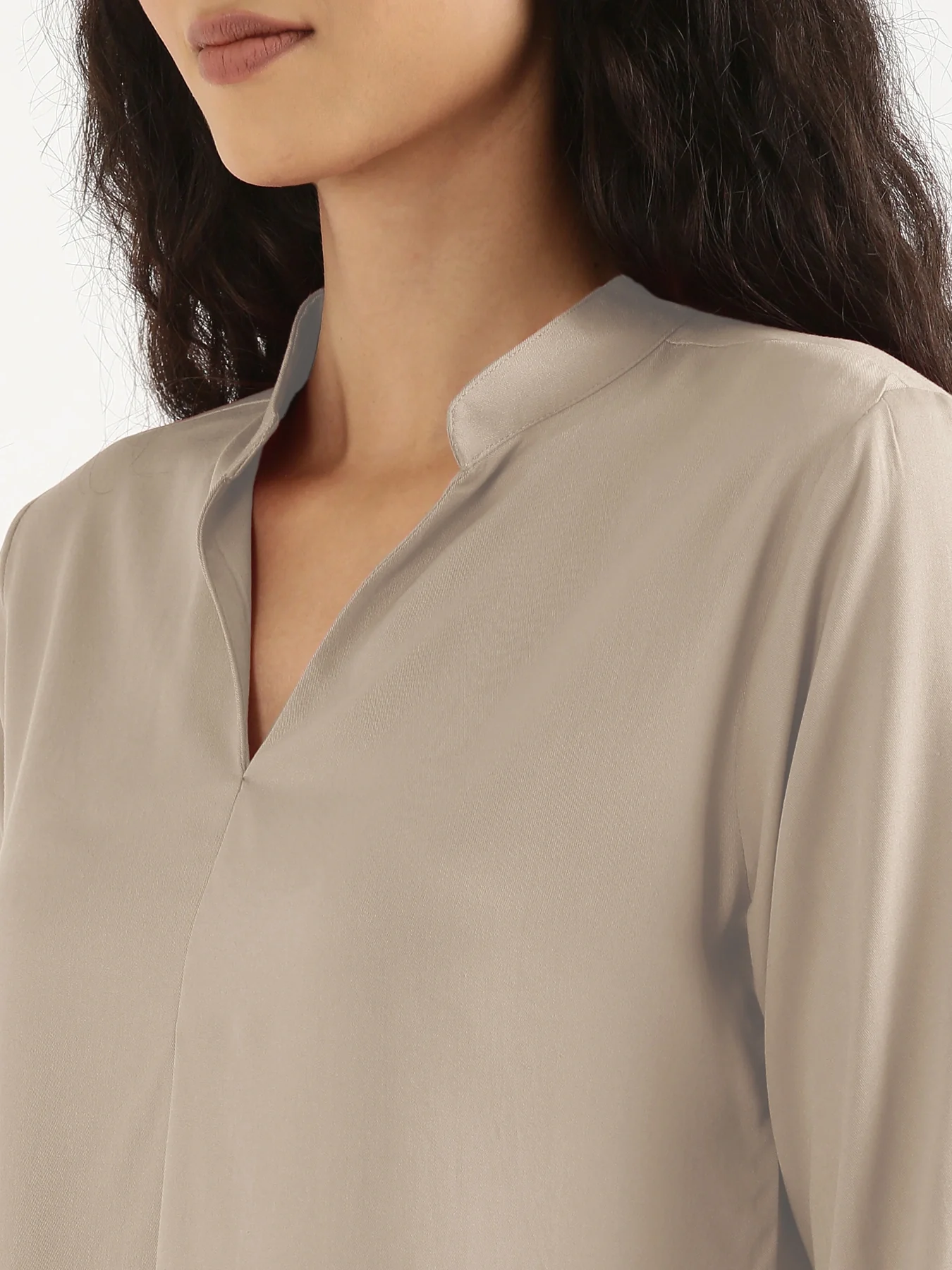 Women Taupe Viscose Pleated Top - Image 6