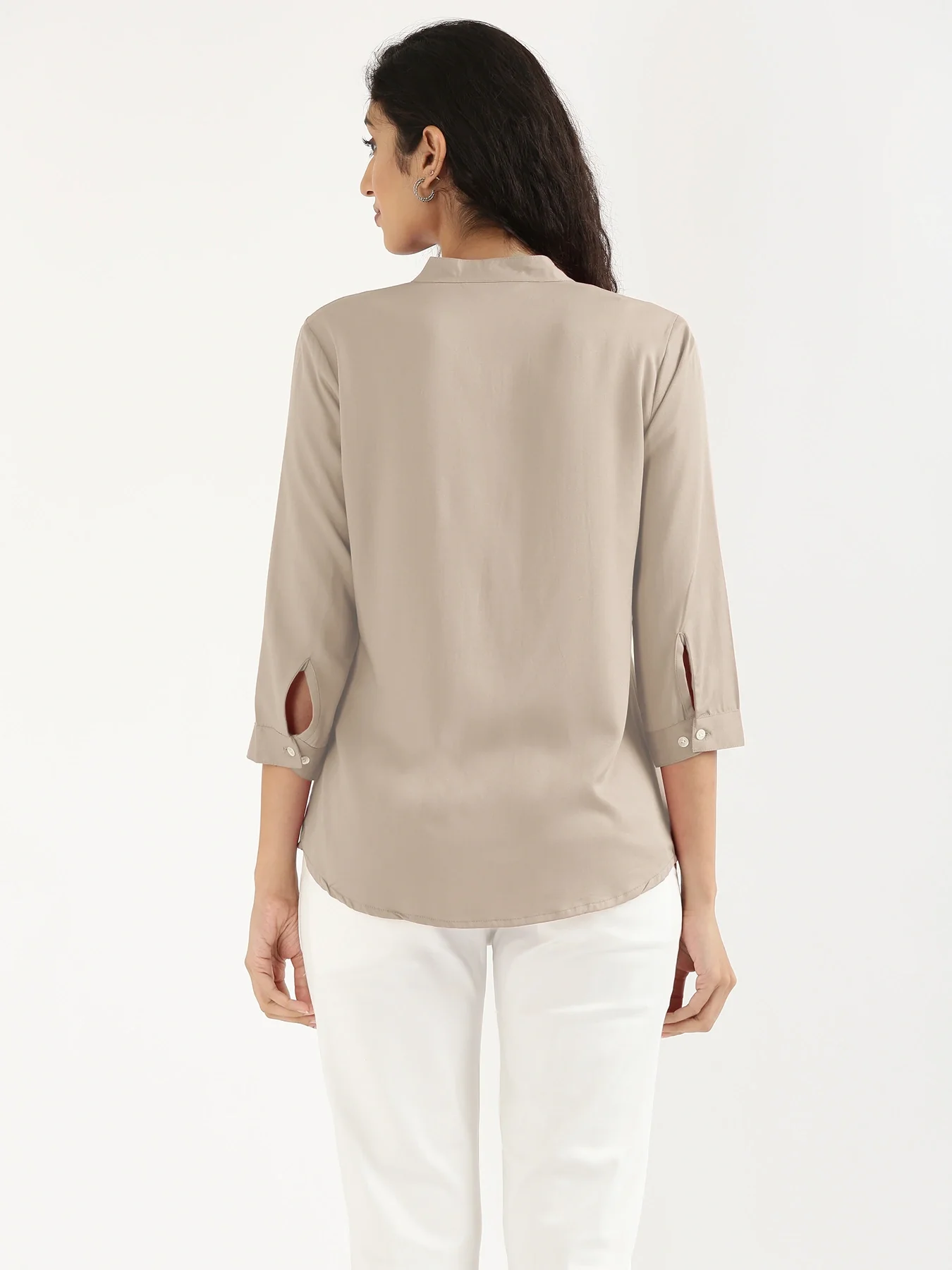 Women Taupe Viscose Pleated Top - Image 8