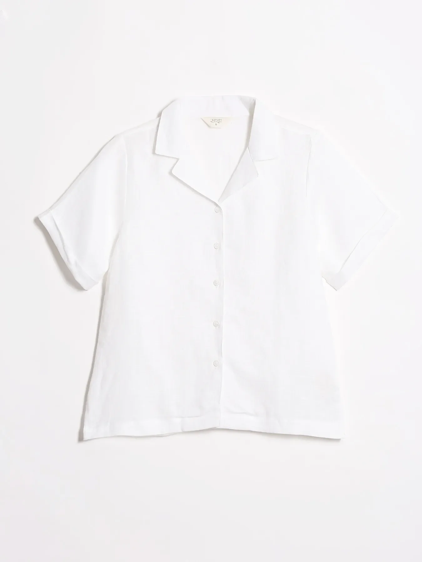 Women White Pure Linen Notch Collar Shirt - Image 12