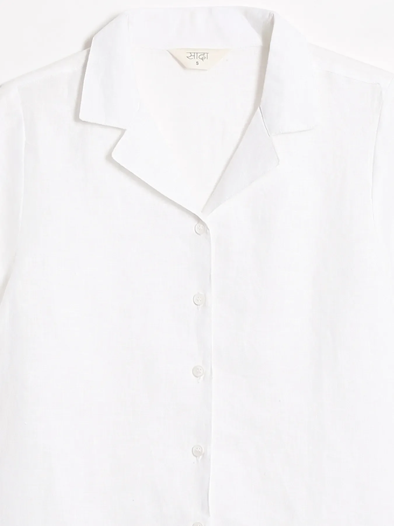 Women White Pure Linen Notch Collar Shirt - Image 13