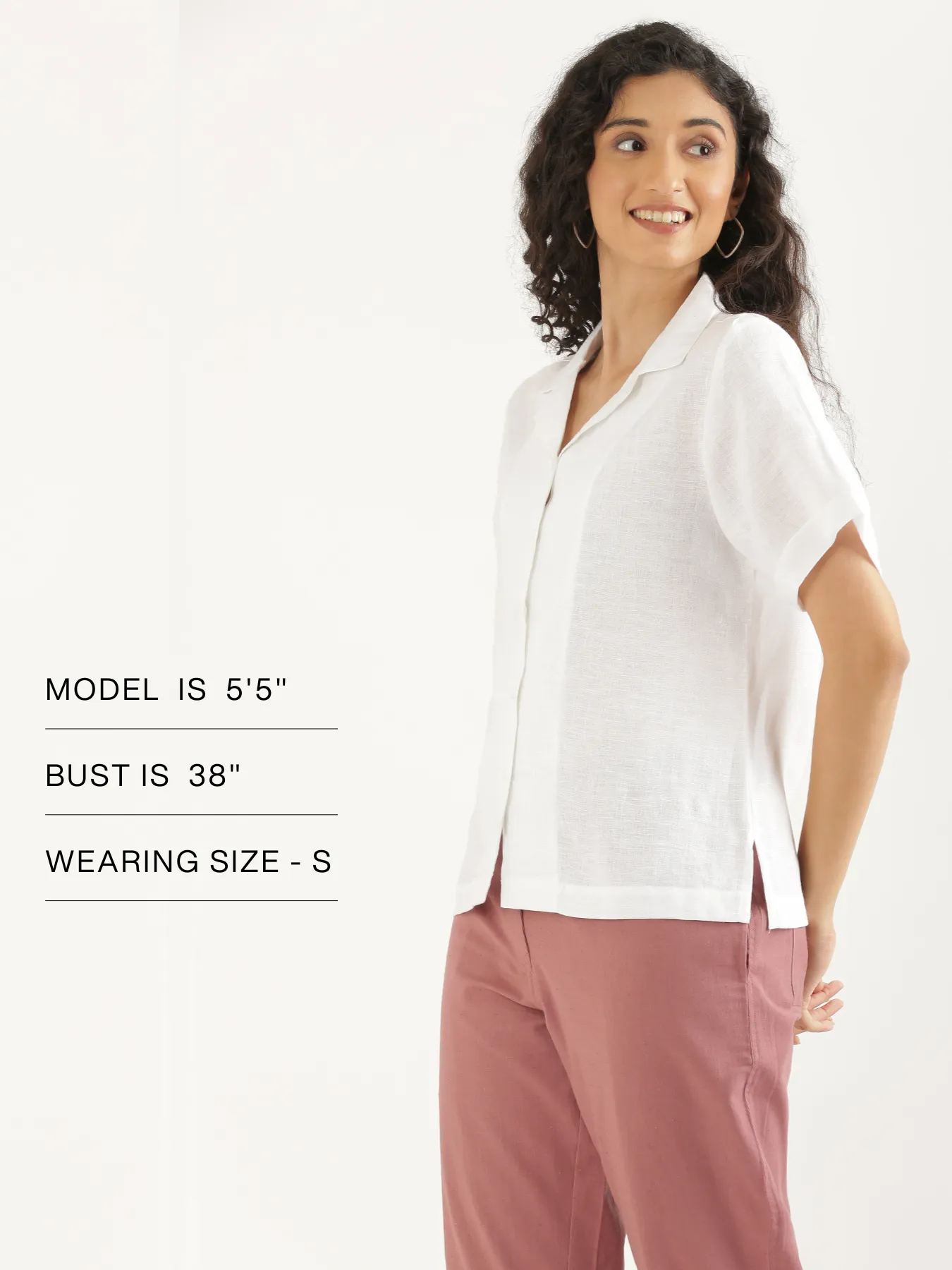 Women White Pure Linen Notch Collar Shirt - Image 14