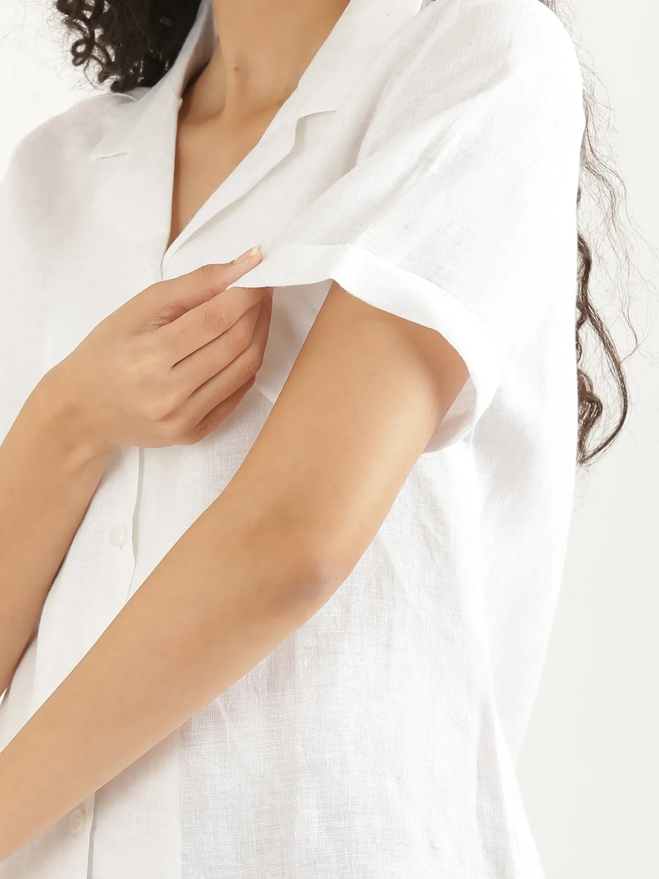 Women White Pure Linen Notch Collar Shirt - Image 6