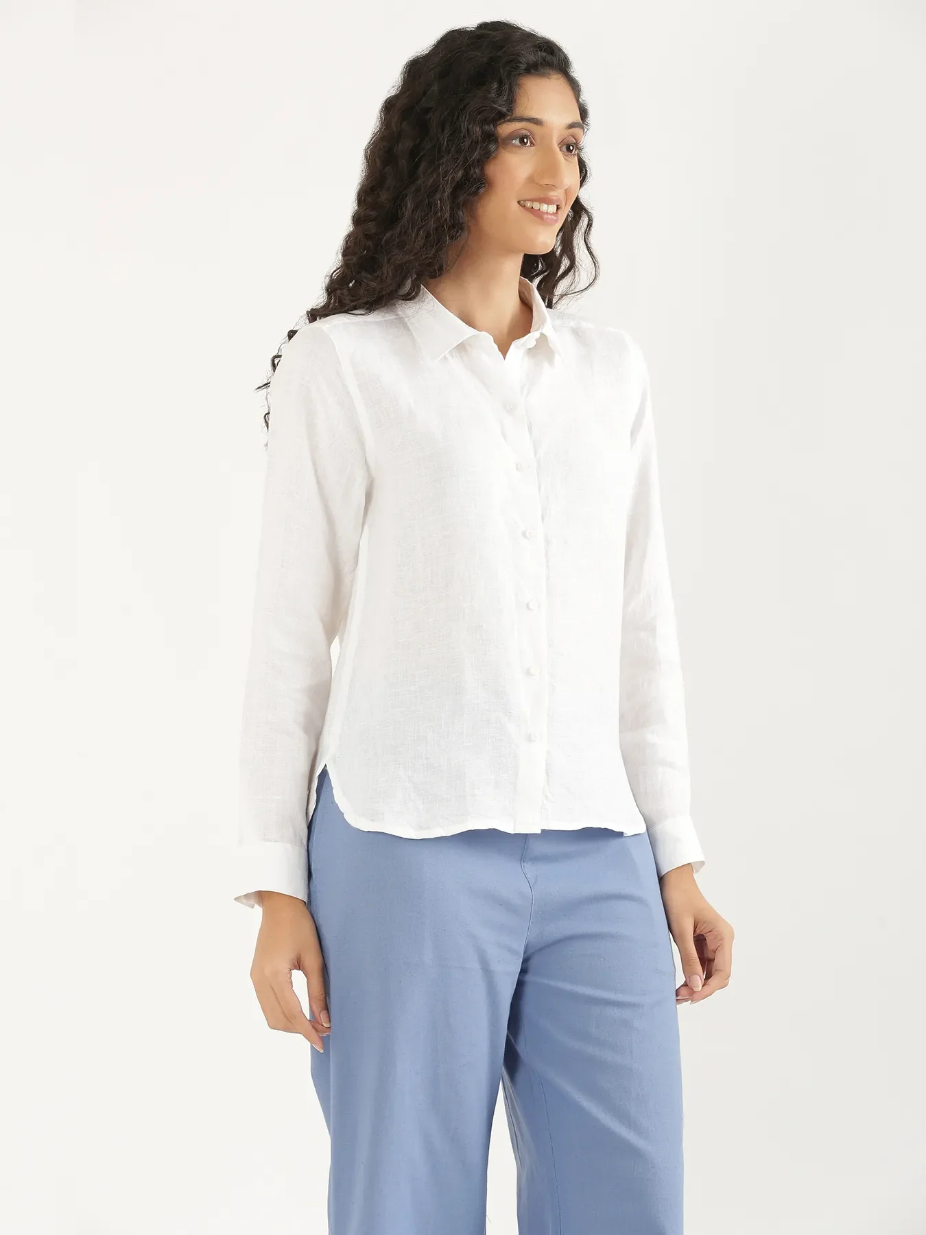 Women White Pure Linen Shirt - Image 11