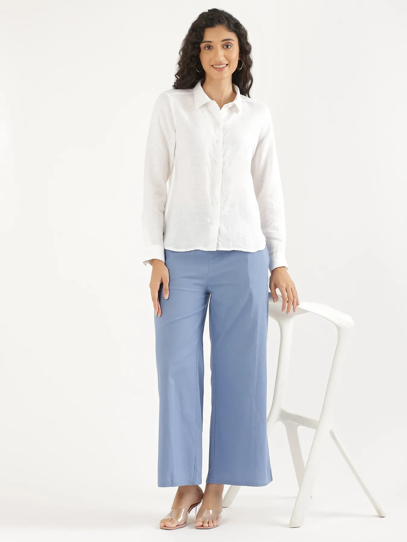 Women White Pure Linen Shirt - Image 12