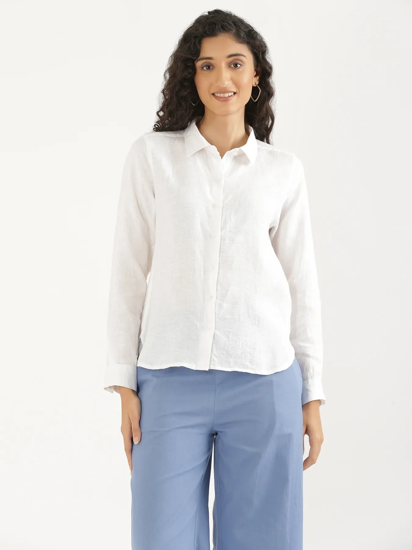 Women White Pure Linen Shirt - Image 13