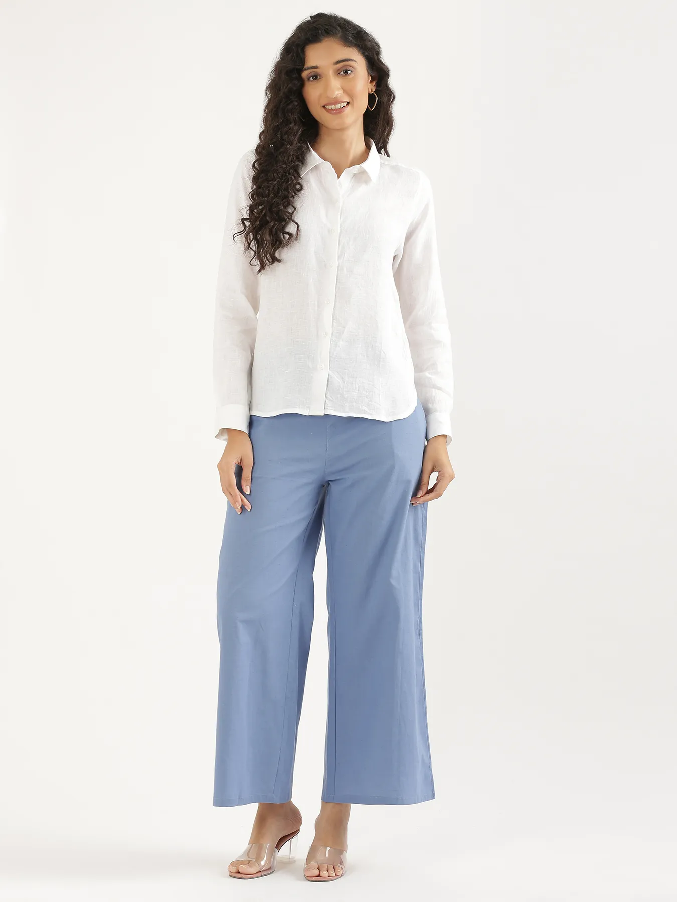 Women White Pure Linen Shirt - Image 3