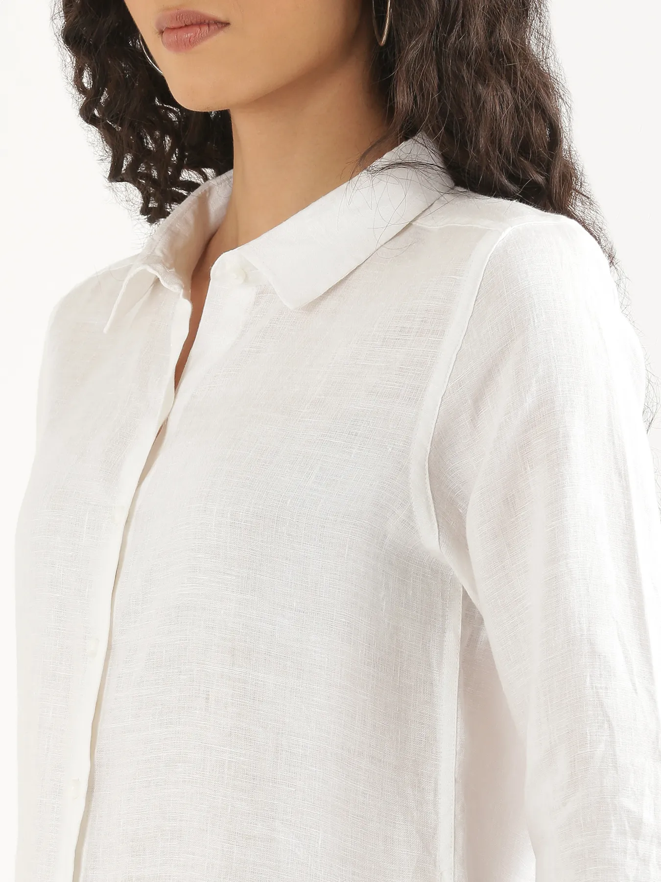 Women White Pure Linen Shirt - Image 5
