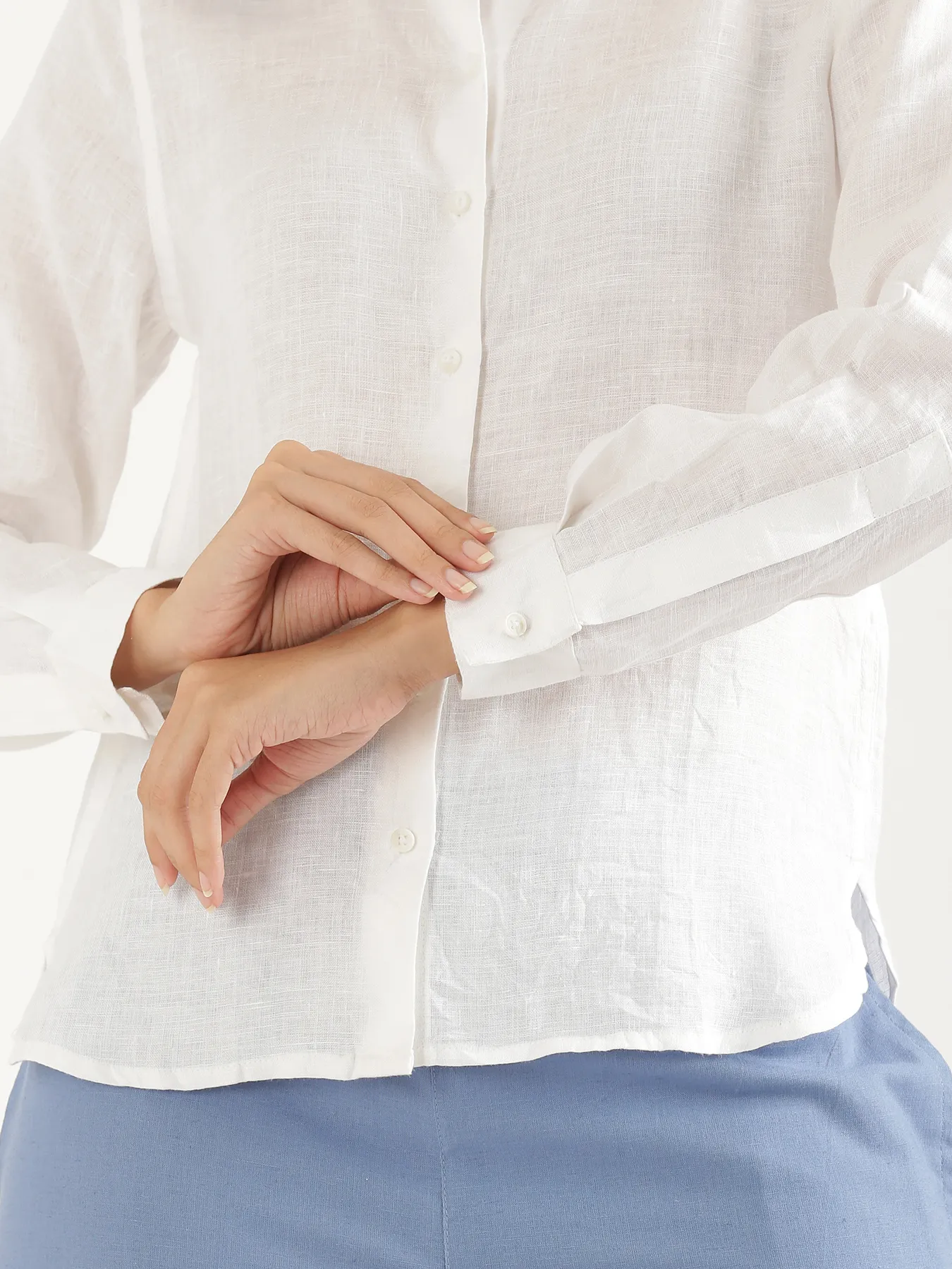 Women White Pure Linen Shirt - Image 6
