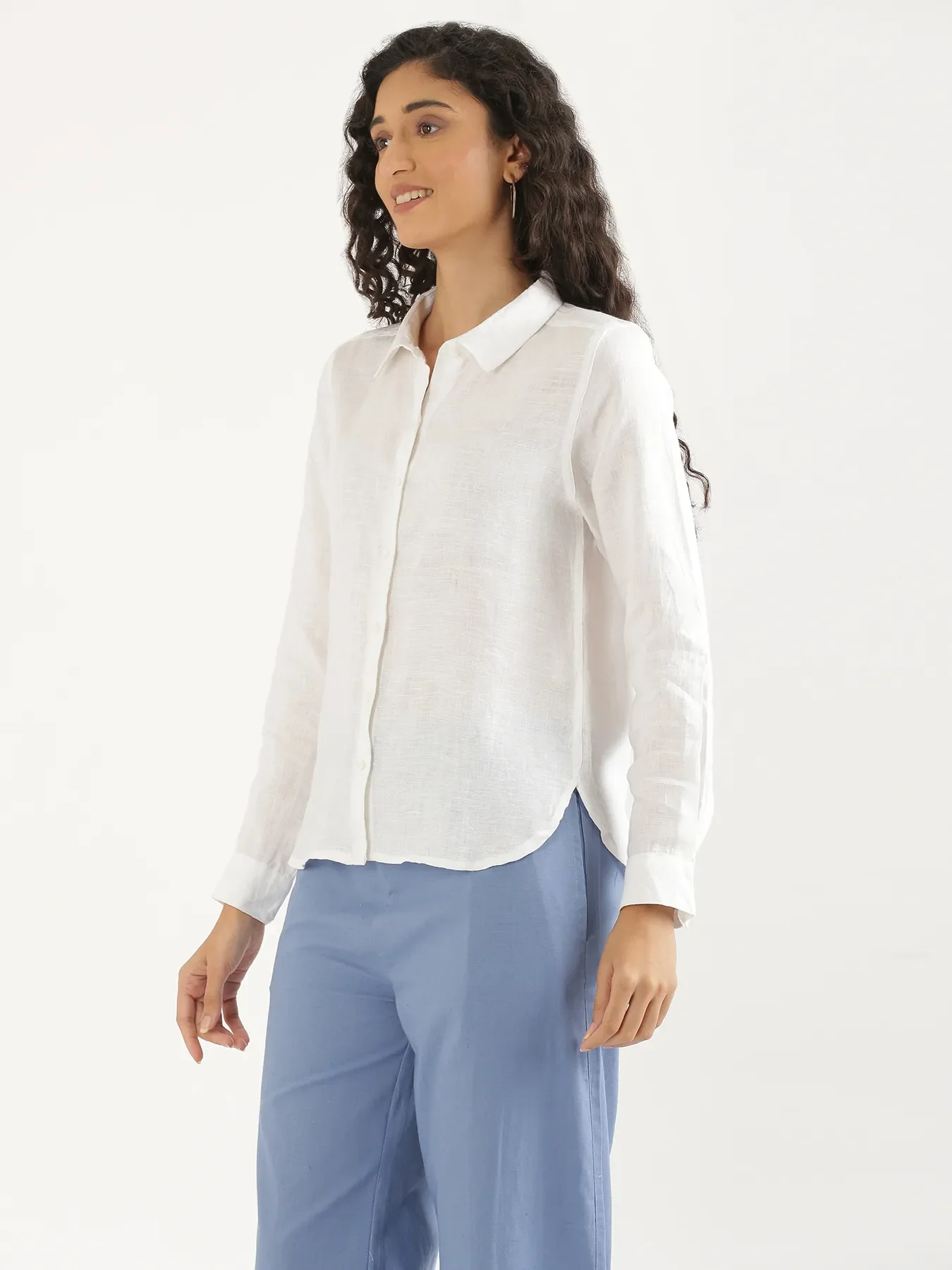 Women White Pure Linen Shirt - Image 9