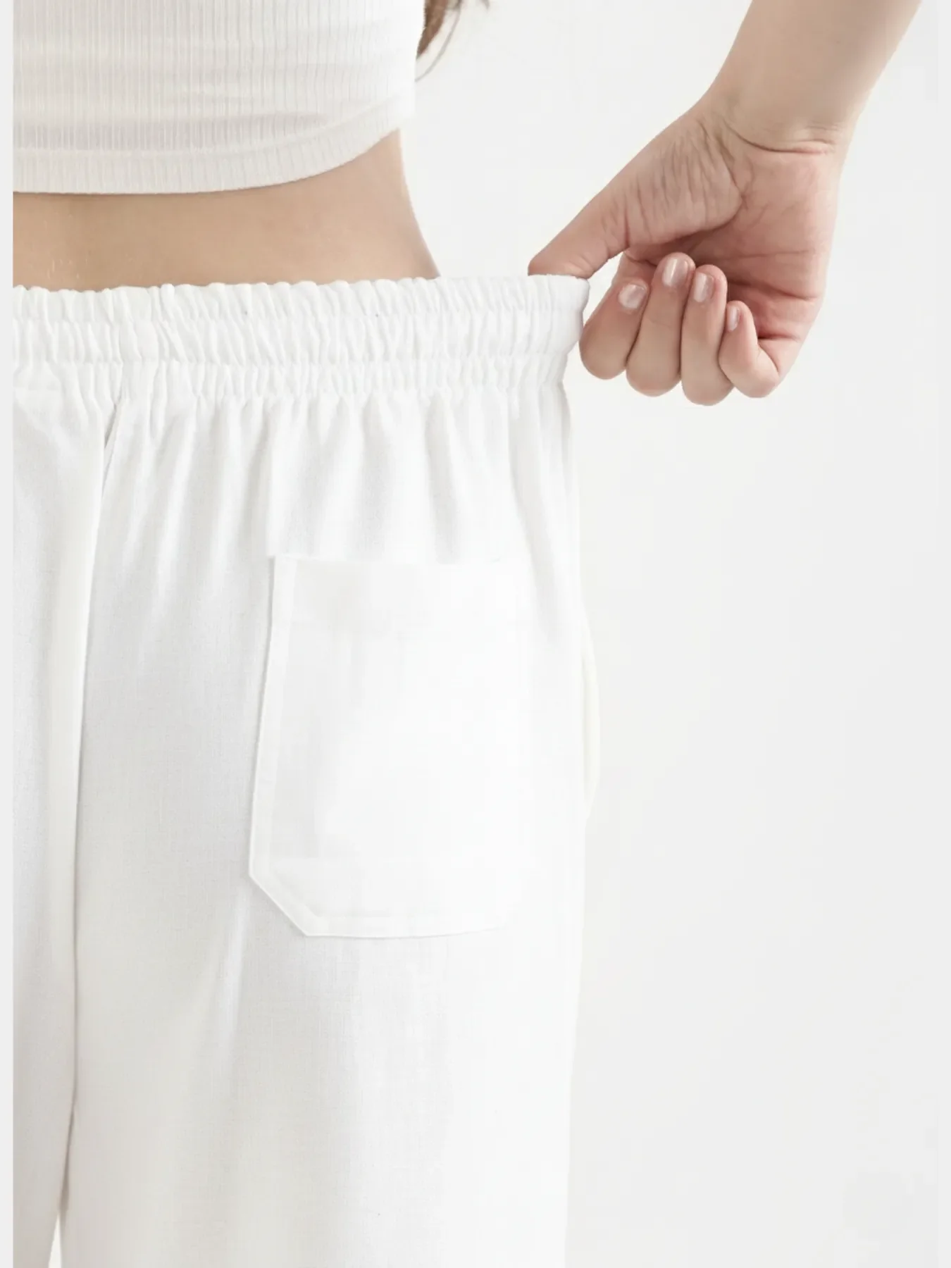 Women White Airy Linen Straight Pants - Image 6