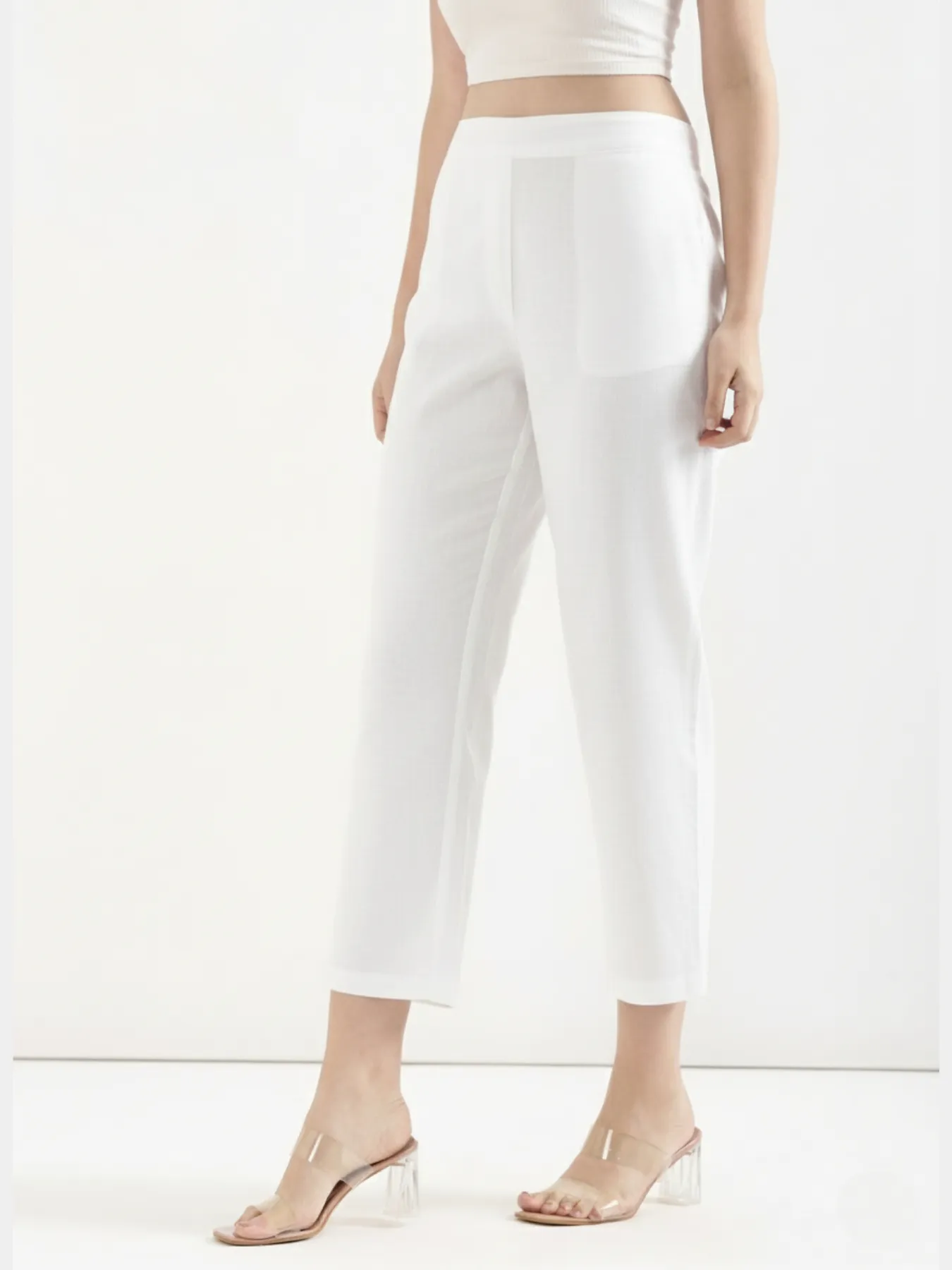Women White Airy Linen Straight Pants - Image 7