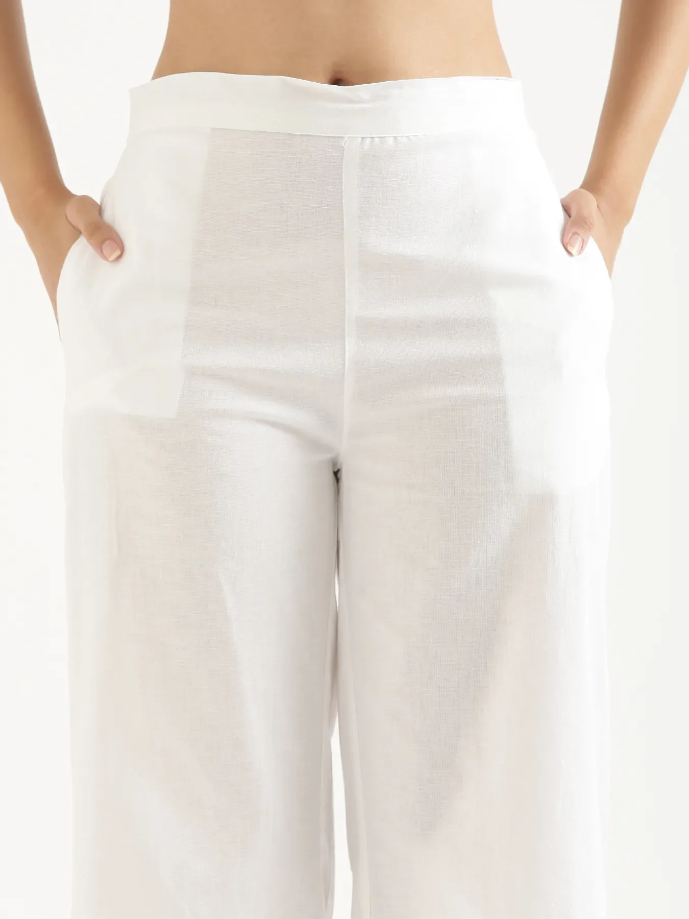 Women White Airy Linen Wide Leg Pant - Image 12