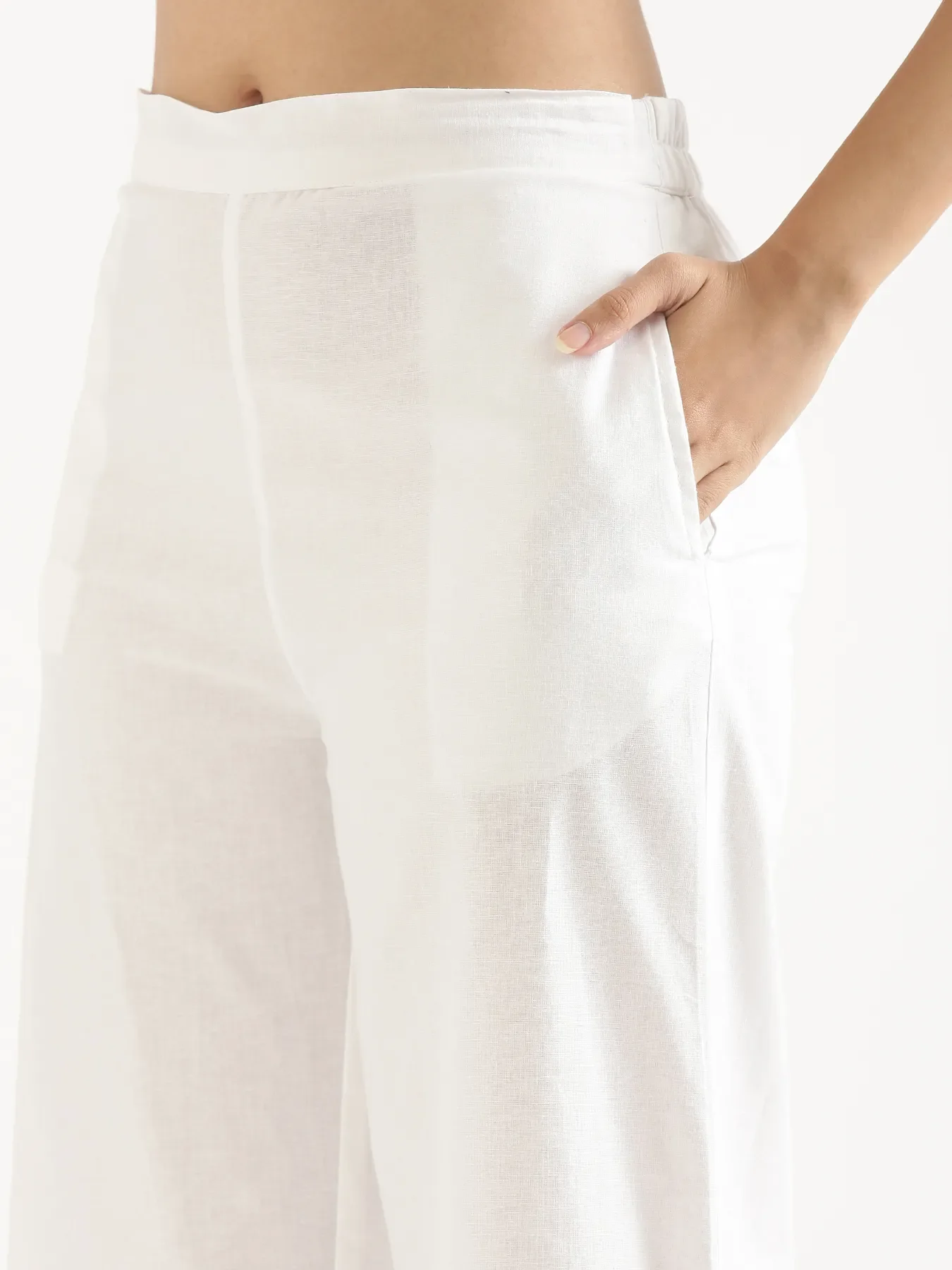 Women White Airy Linen Wide Leg Pant - Image 13