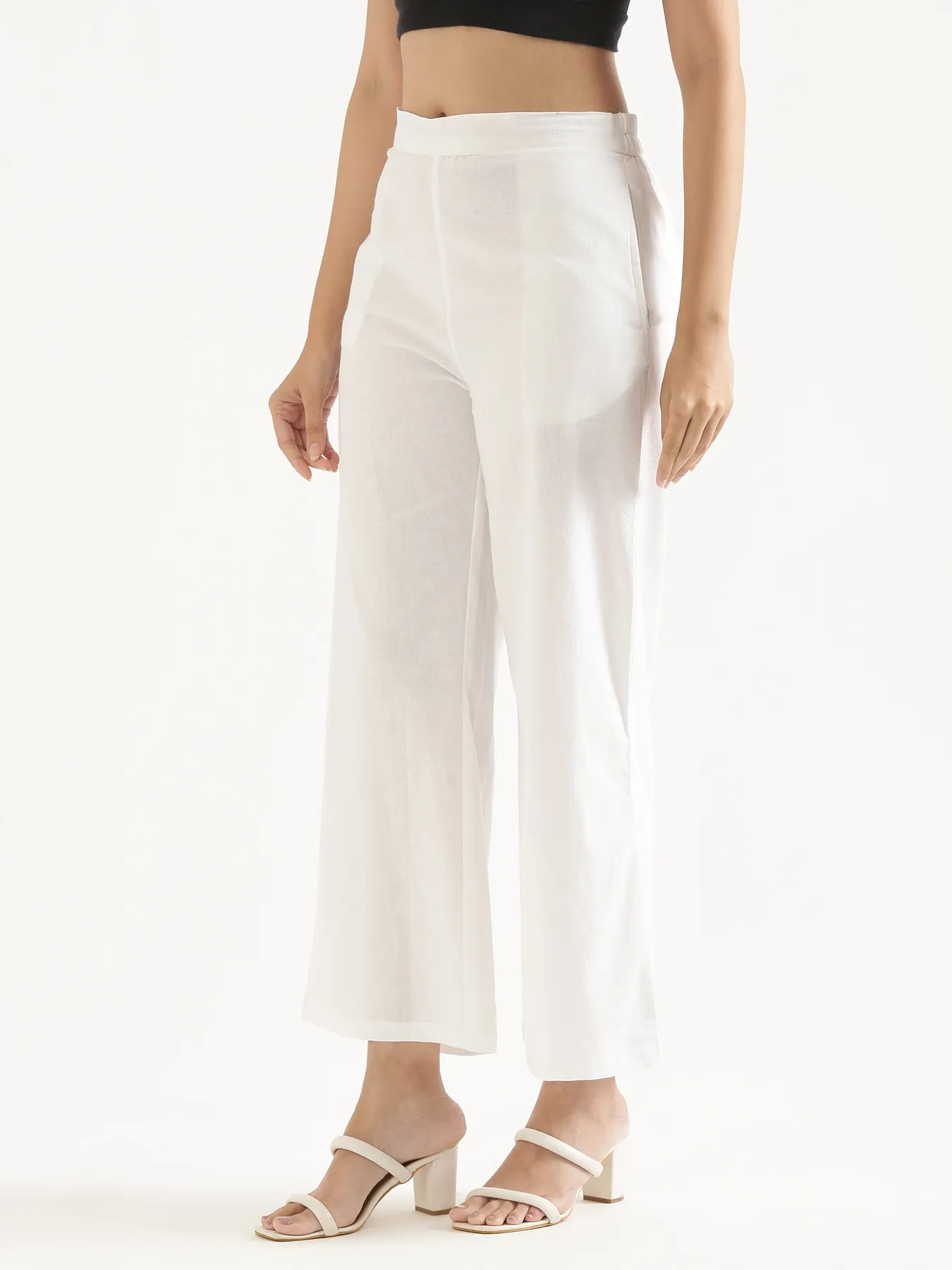 Women White Airy Linen Wide Leg Pant - Image 2