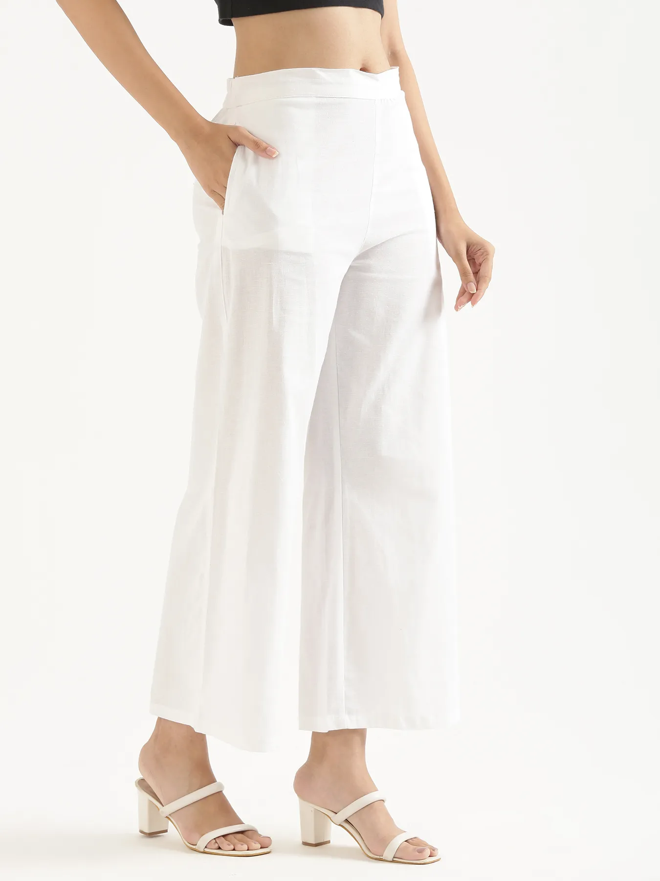 Women White Airy Linen Wide Leg Pant - Image 3