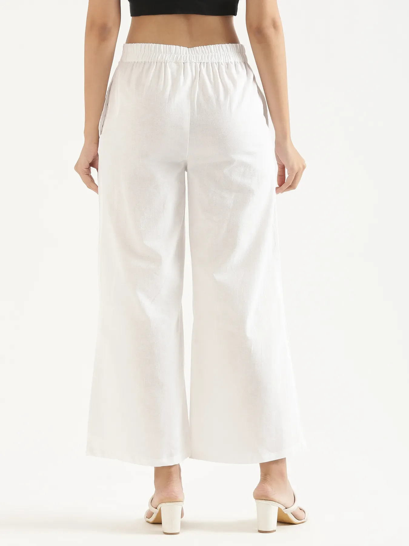 Women White Airy Linen Wide Leg Pant - Image 7