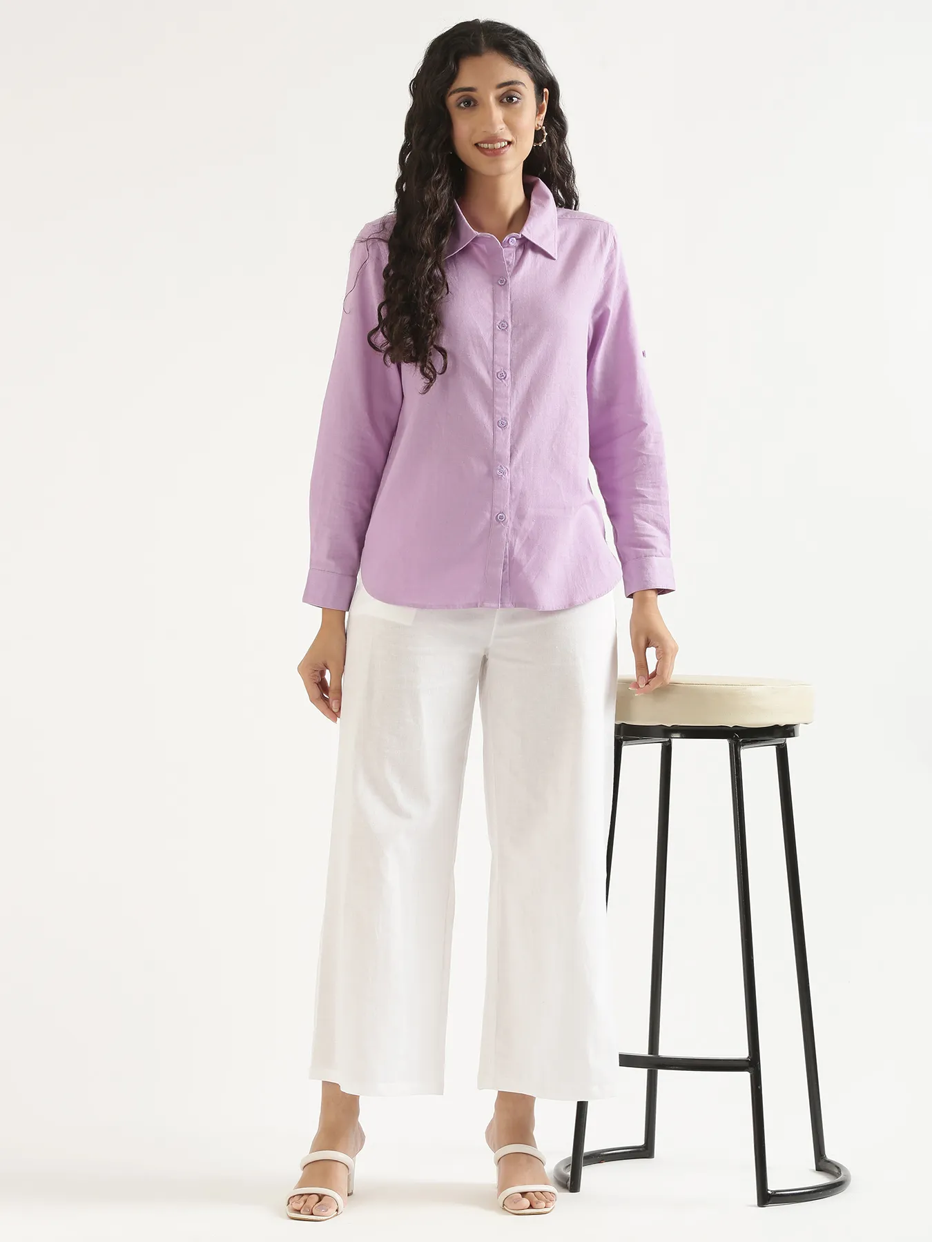 Women White Airy Linen Wide Leg Pant - Image 9
