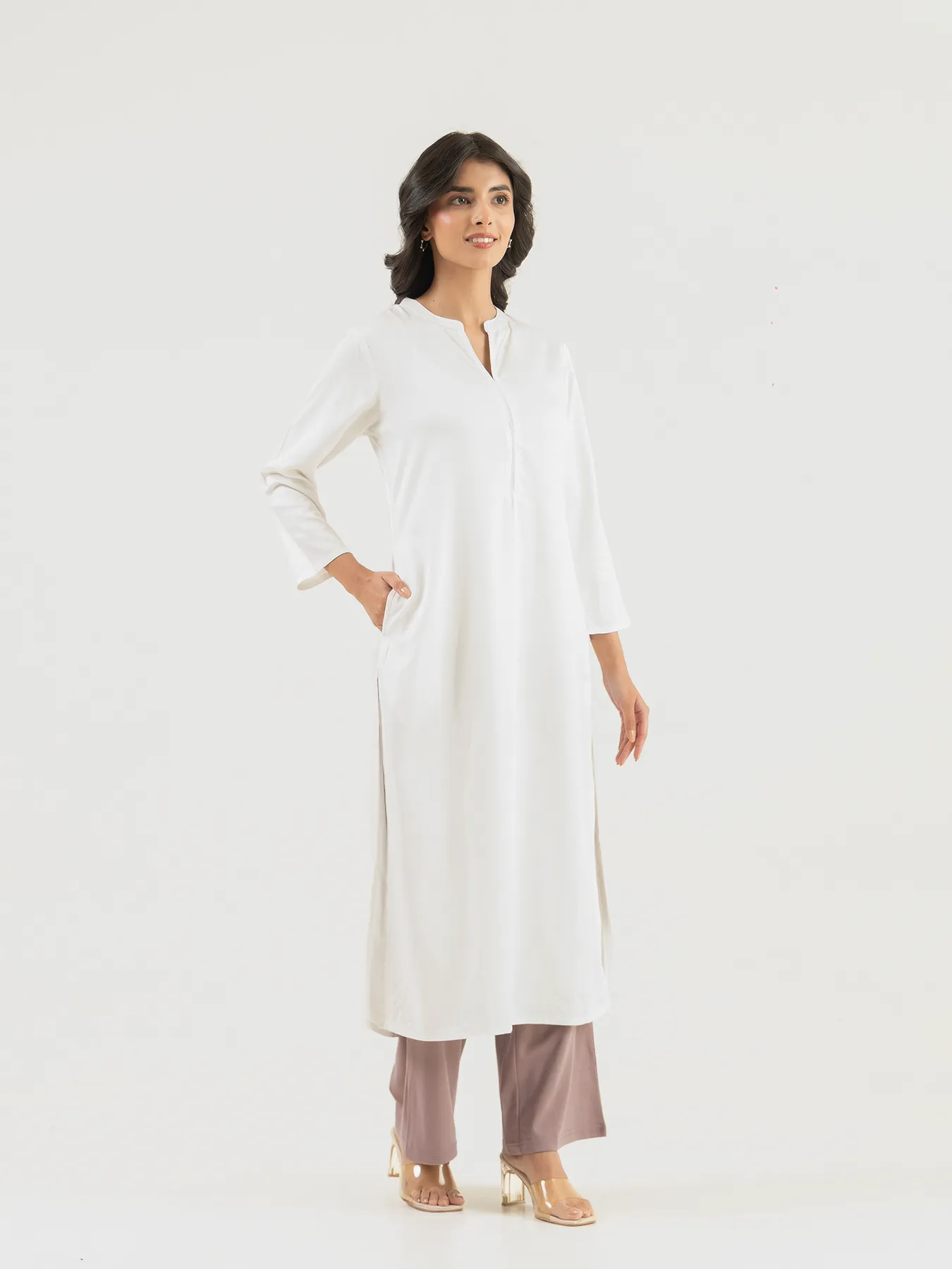 Women White Flowy Straight Long Kurta - Image 4